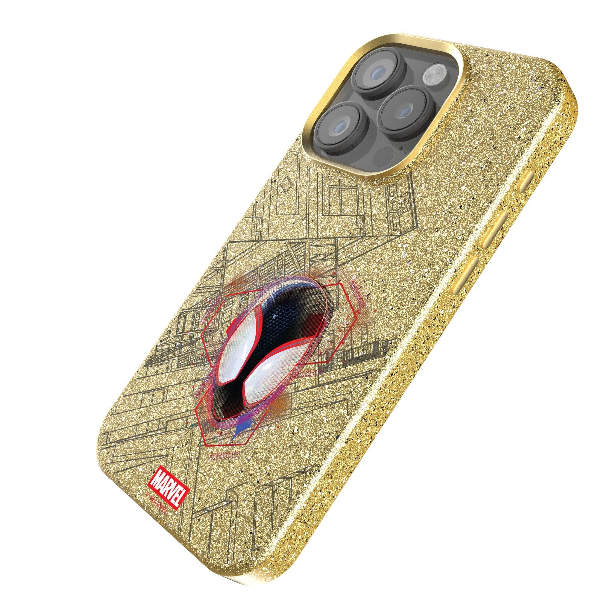 Angle. Keyscaper - Marvel Badge Gold Bling Phone Case - Apple iPhone 14 Pro Max - Miles Morales 1.