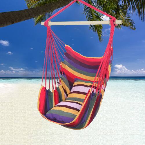 Alt View 3. Winado - Hammock Chair Only with Hanging Rope Swing Seat, Includes 2 Fluffy Pillows for Indoor Outdoor Patio Backyard Hanging - Rainbow Stripes.