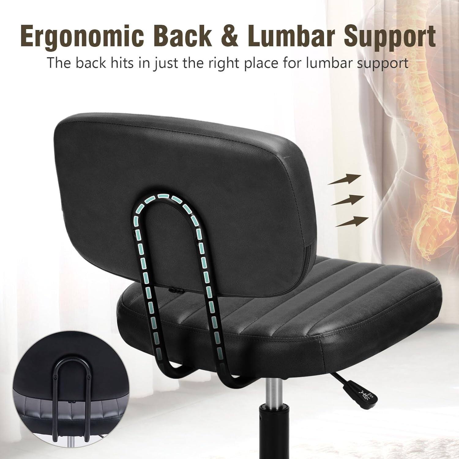 Ergonomic Back & Lumbar Support  
The back hits in just the right place for lumbar support