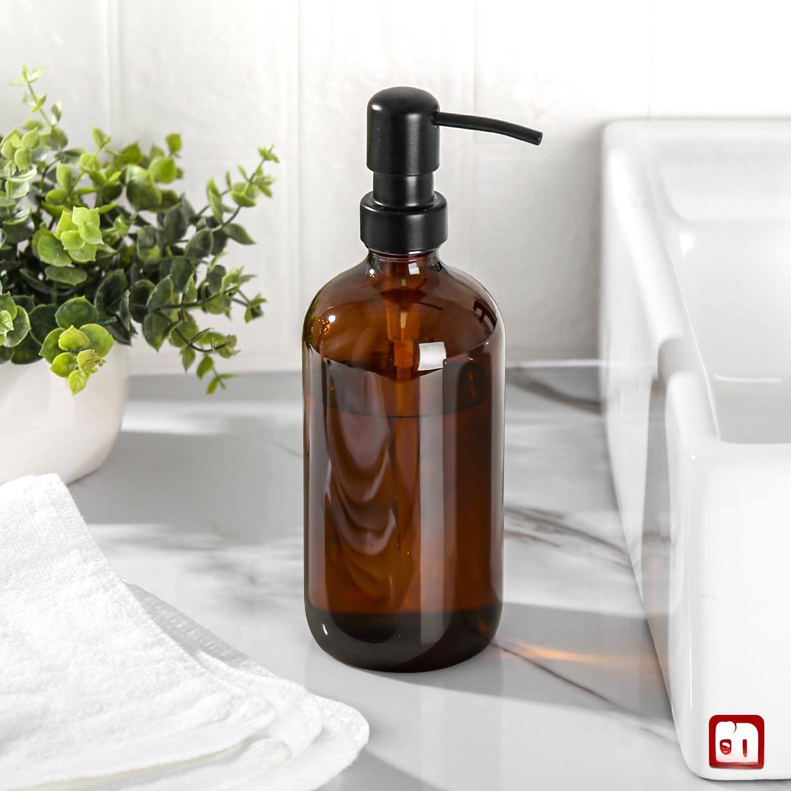 Alt View 4. Dapper Styles - Glass Soap Dispenser Dish Dispensers For Kitchen With Rustproof Stainless Pump 17 Fl Oz Bathroom Hand Liqui... - Black Bottle + Black Pump.