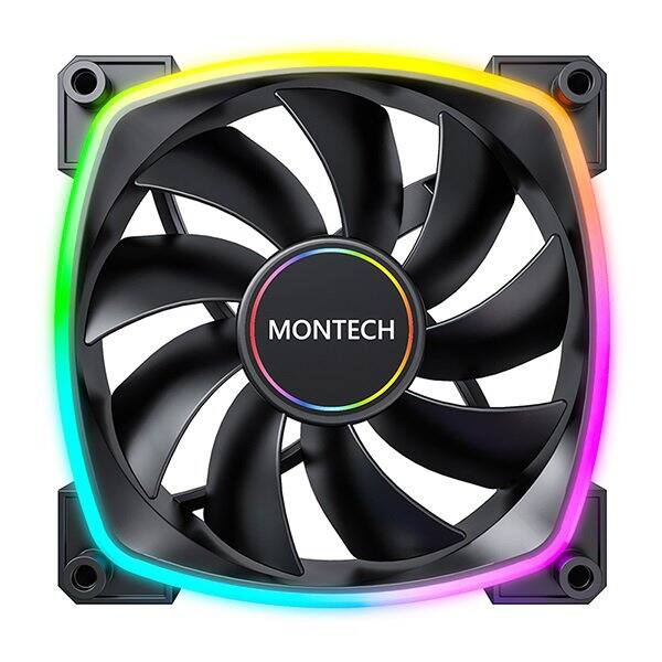 Angle. Montech - AX140 PWM BLACK ARGB Standard Fan 1600PWM, High-End Durability, Silent Performance, and Stunning ARGB Design (140mm) - Black.