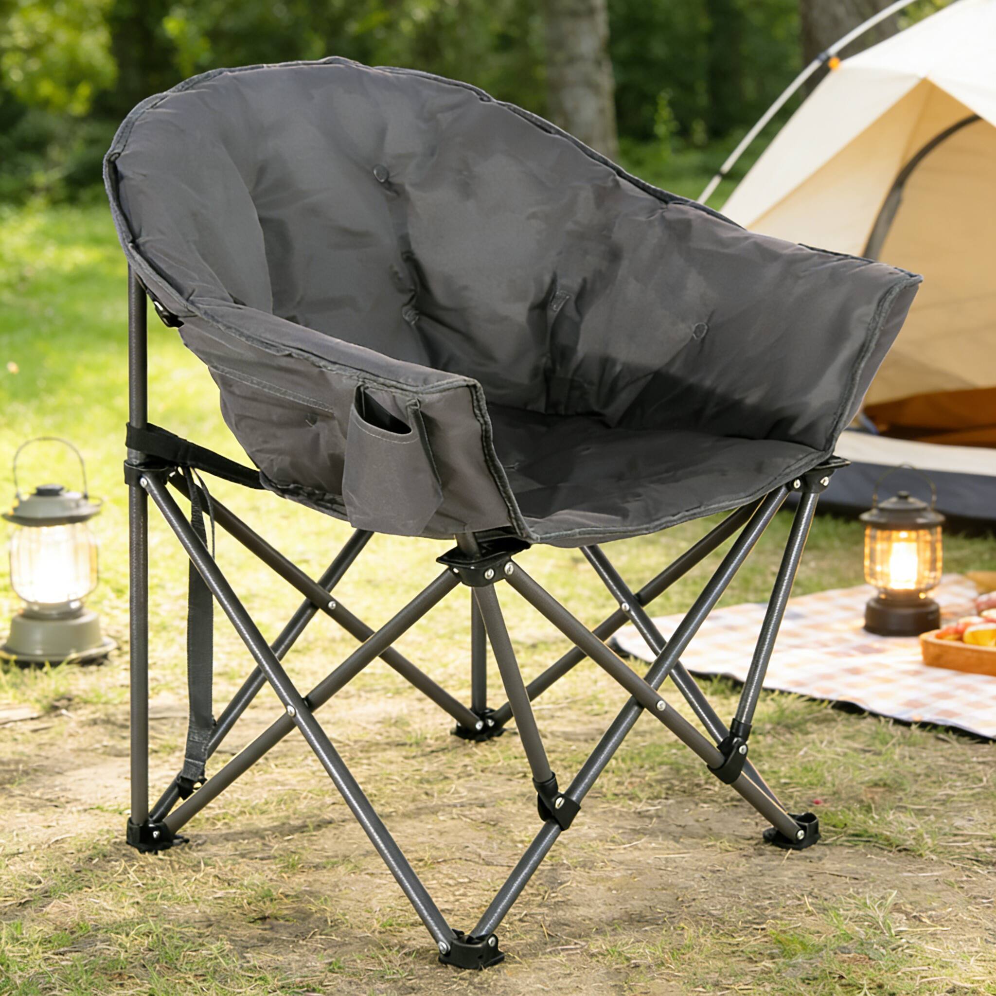 Alt View 3. Ainfox - Oversized Camping Chair with Cup Holder, Portable Folding for Outdoor Patio, Beach, Supports 350lbs - Gray.