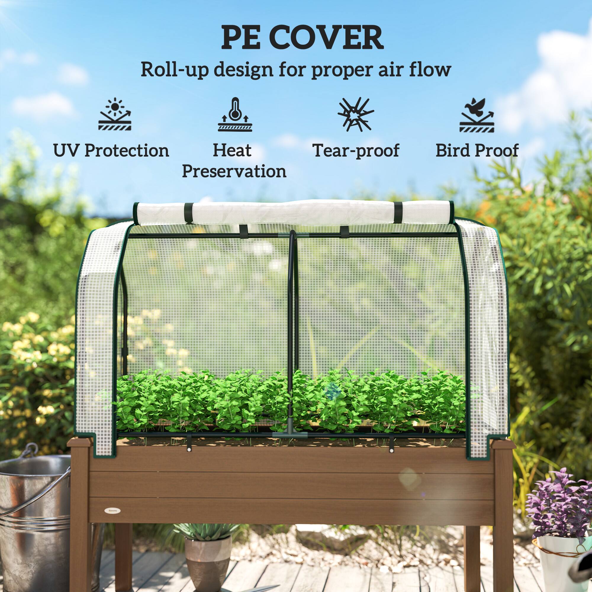 PE COVER  
Roll-up design for proper air flow  

- UV Protection  
- Heat Preservation  
- Tear-proof  
- Bird Proof