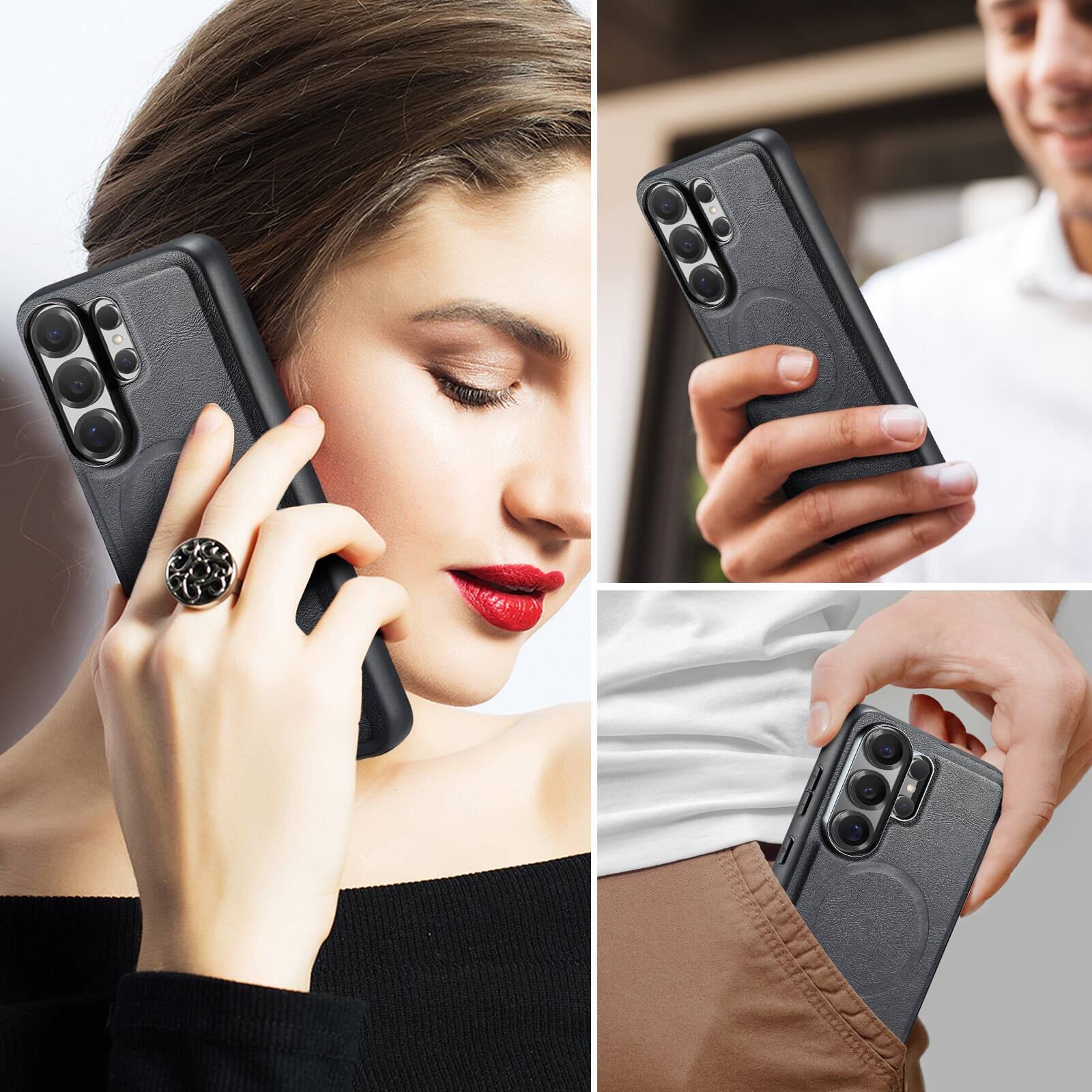 Alt View 4. Dteck - Detachable Magnetic Wallet Case For Samsung Galaxy S26 Ultra Shockproof Leather RFID Blocking Flip Kickstand Cover - Black.