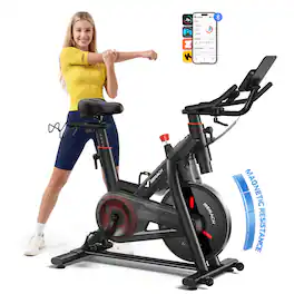 MERACH - S29R1 Magnetic Exercise Bike for Home, 40LB Flywheel Magnetic Resistance with Silent Belt Drive, Smart APP - Red