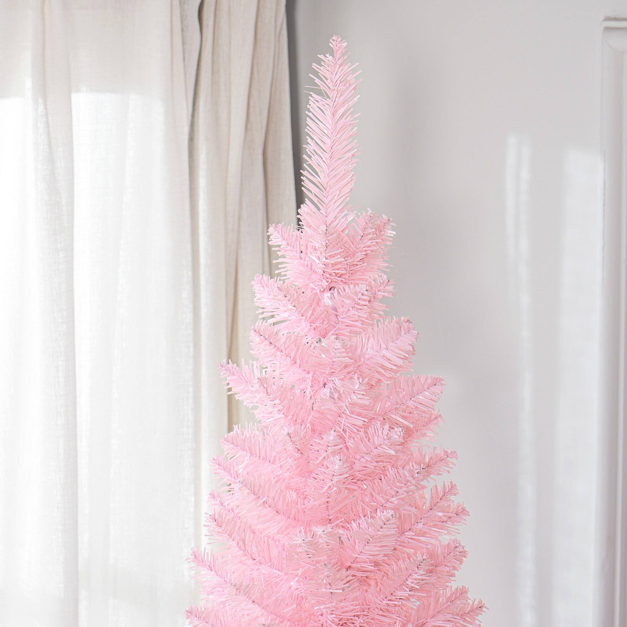 Back. BreeBe - 8 ft Artificial Pencil Christmas Tree - Pink.
