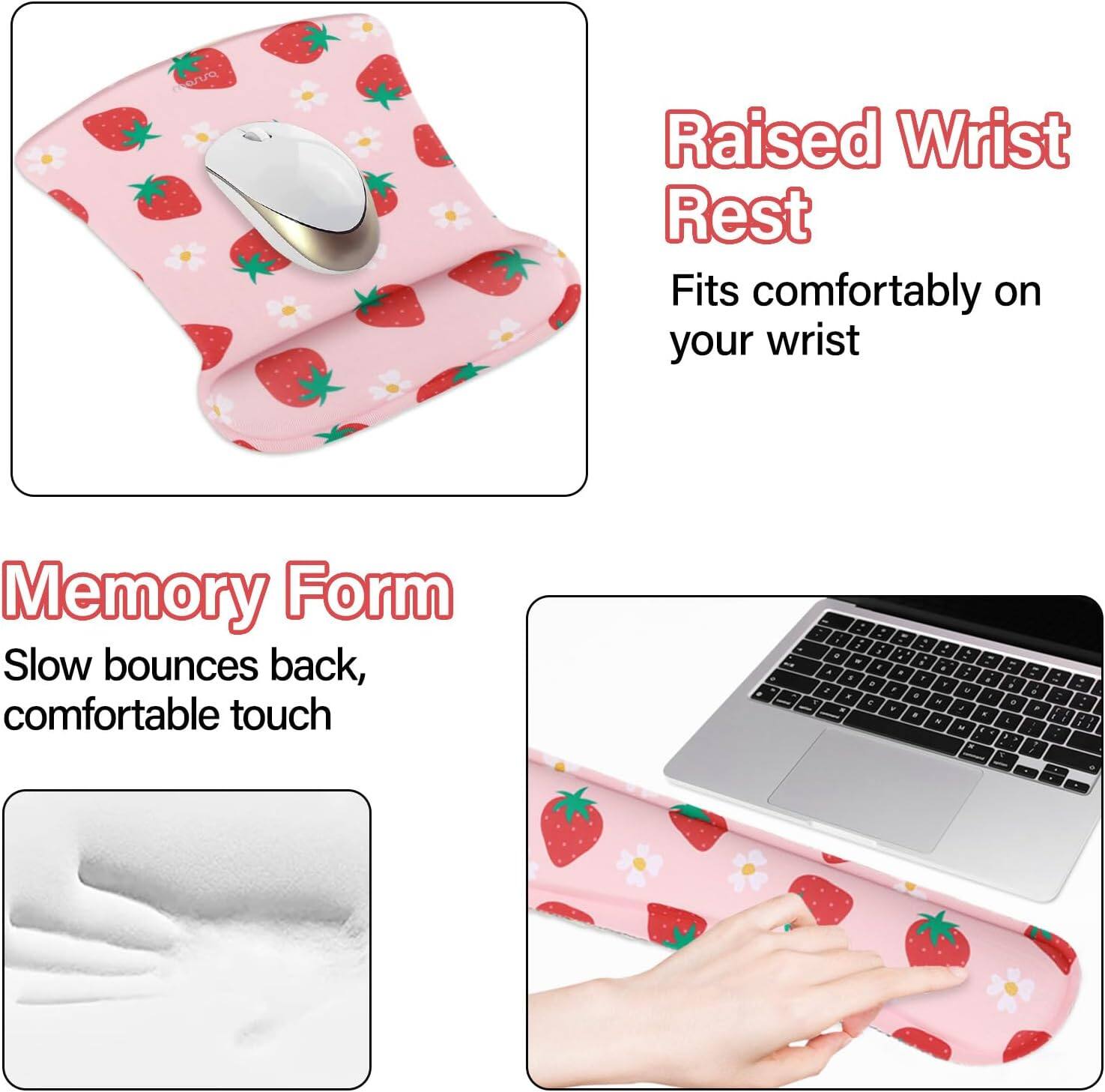 Raised Wrist Rest  
Fits comfortably on your wrist  

Memory Form  
Slow bounces back, comfortable touch