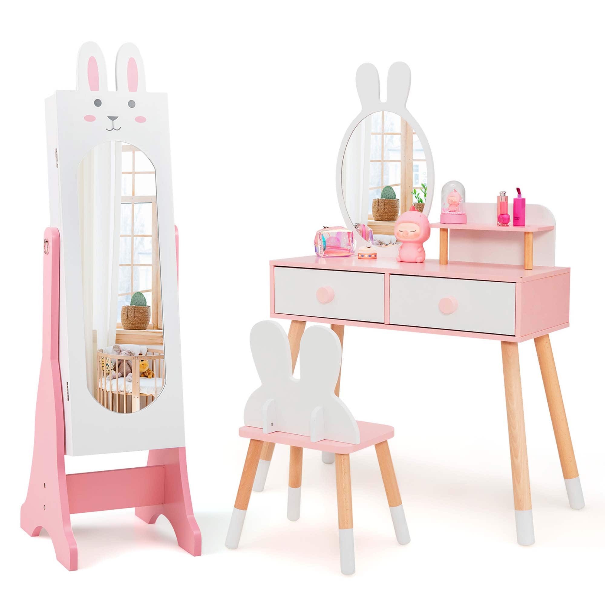 Costway - Kids Vanity Set Princess Makeup Dressing Table and Chair Set with Jewelry Armoire - White price history on PriceWatchPro