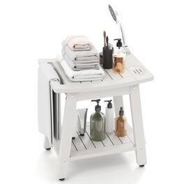 Gymax - Shower Bench Seat HIPS Shower Stool w/Handle Shower Head & Soap Holder - White