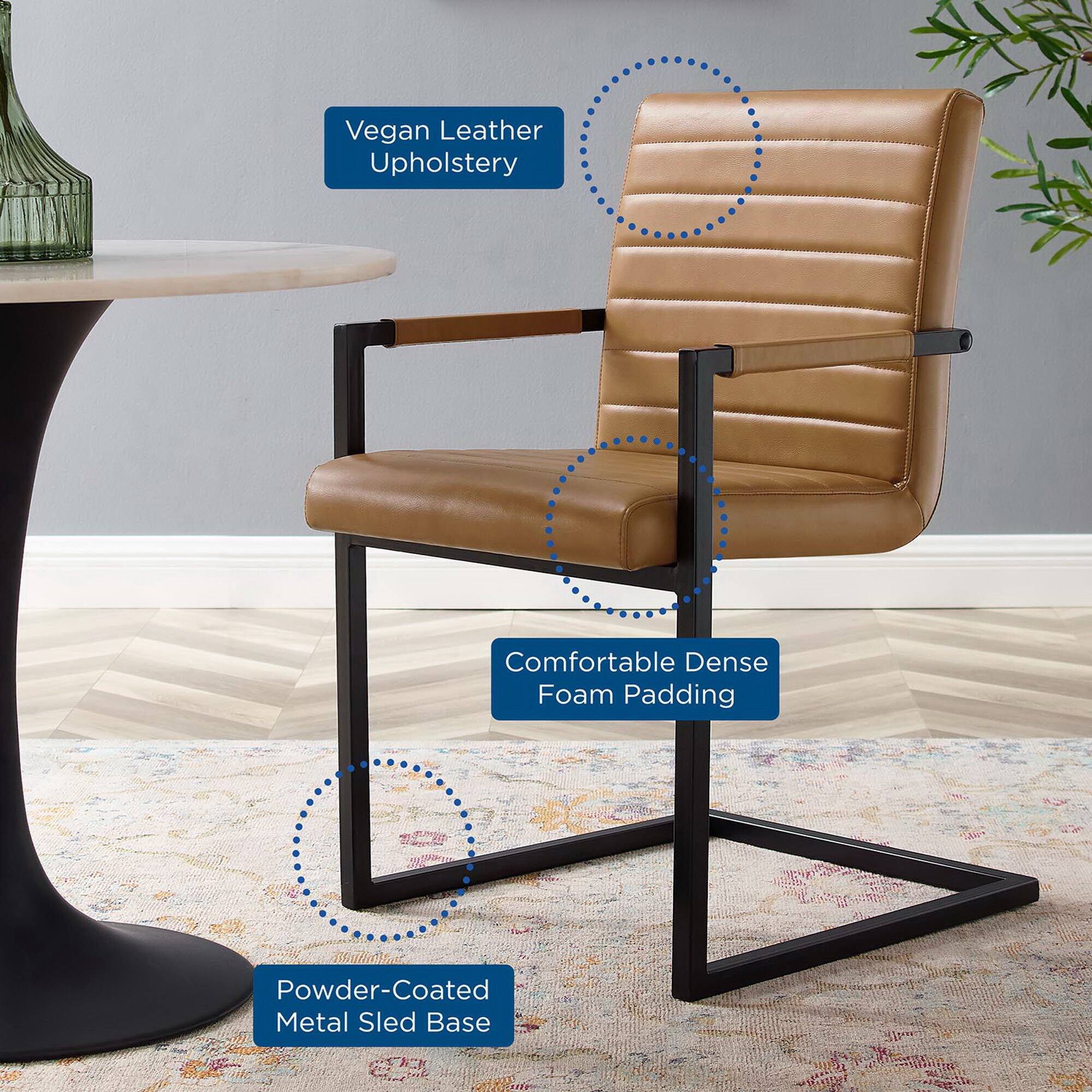 - Vegan Leather Upholstery
- Comfortable Dense Foam Padding
- Powder-Coated Metal Sled Base