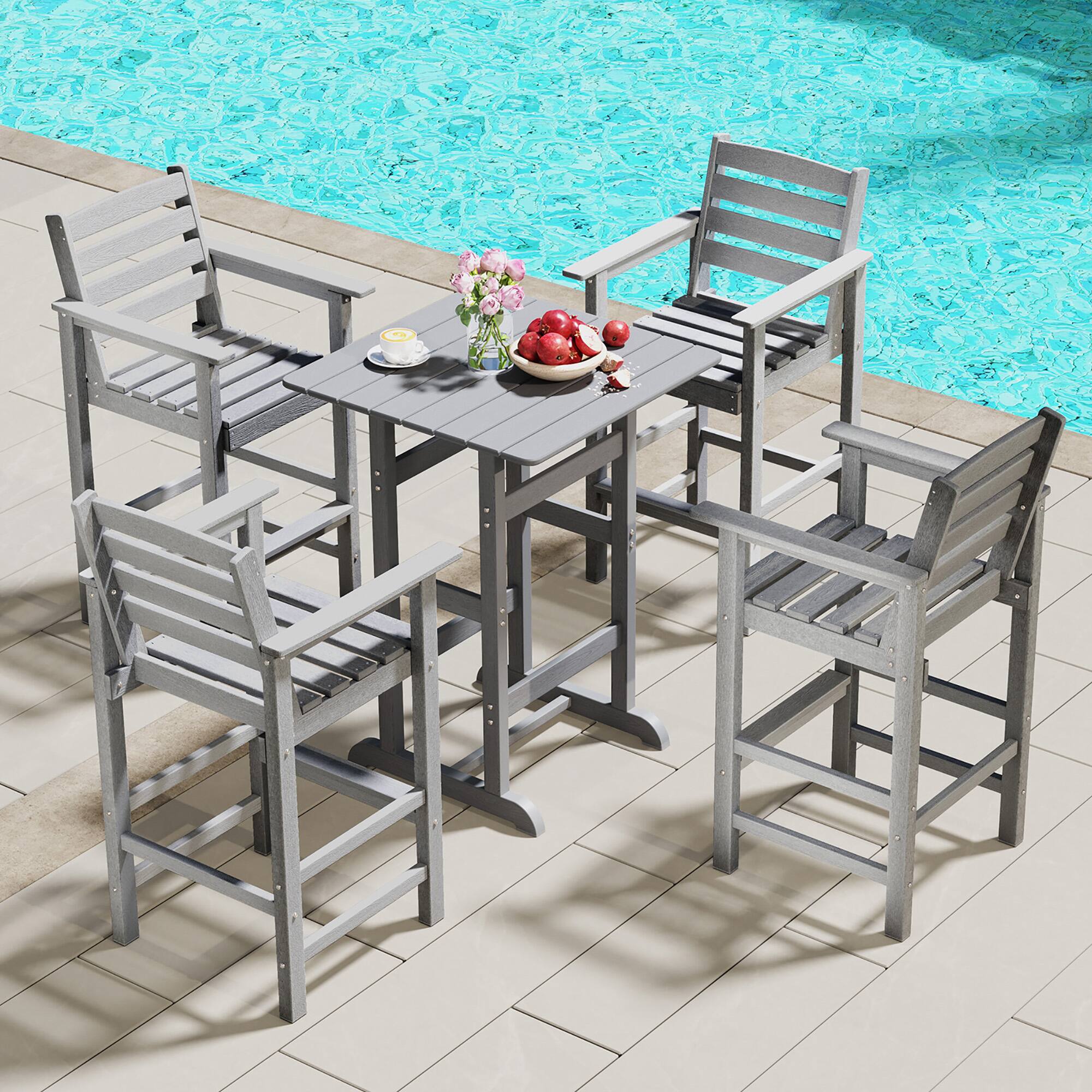 Alt View 1. Gymax - Gymax Patio Bar Stools Set of 4 Tall Adirondack Chair w/ Backrest Armrests & Footrests Gray - Gray.