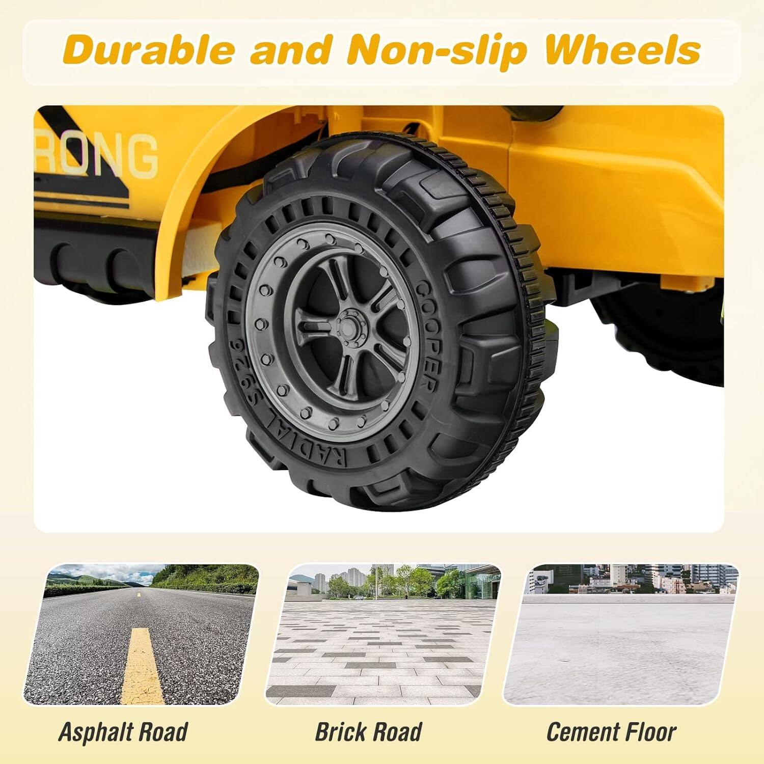 Durable and Non-slip Wheels

Asphalt Road  
Brick Road  
Cement Floor