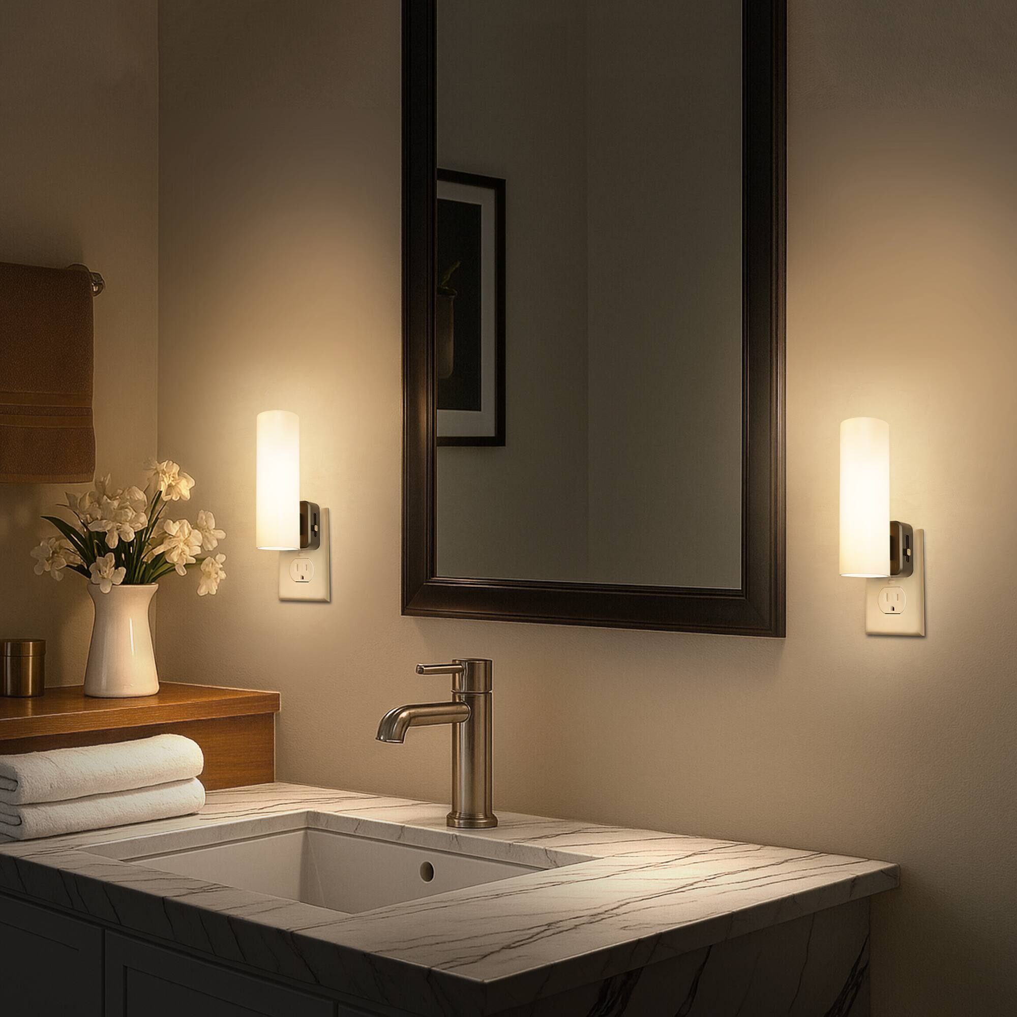 Back. Jandcase - JANDCASE 2-Pack 1W  Plug-in Night Light, 3000K Warm Glow, Open Mesh Cylinder, Full-Body Glow, , US 3-Prong Plug - White.