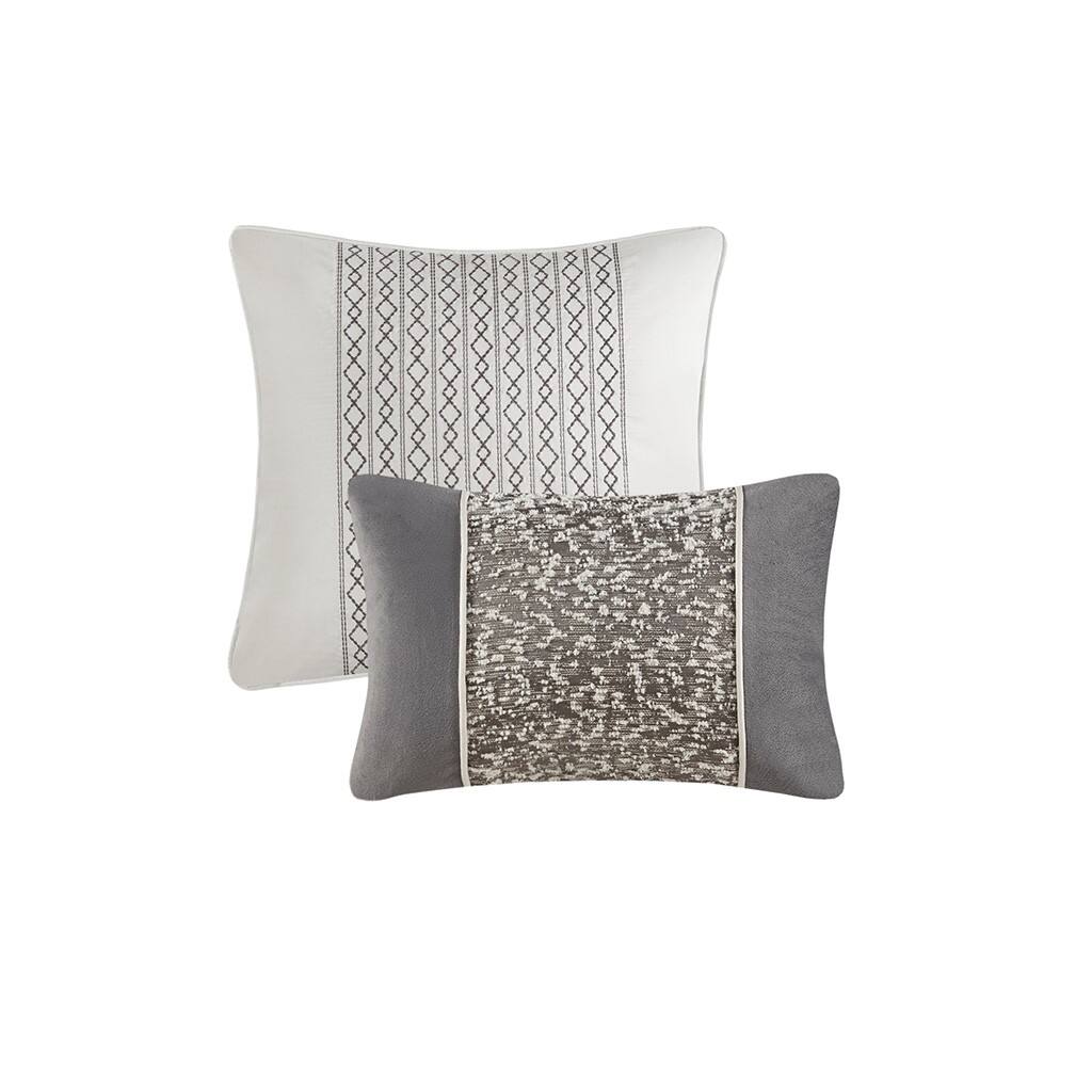 Alt View 4. Gracie Mills - Gracie Mills Cecilia 5 Piece Textured Jacquard Stripe Comforter Set with Throw Pillows - Grey.