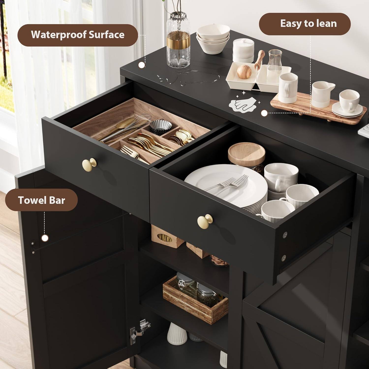 - Waterproof Surface
- Easy to lean
- Towel Bar