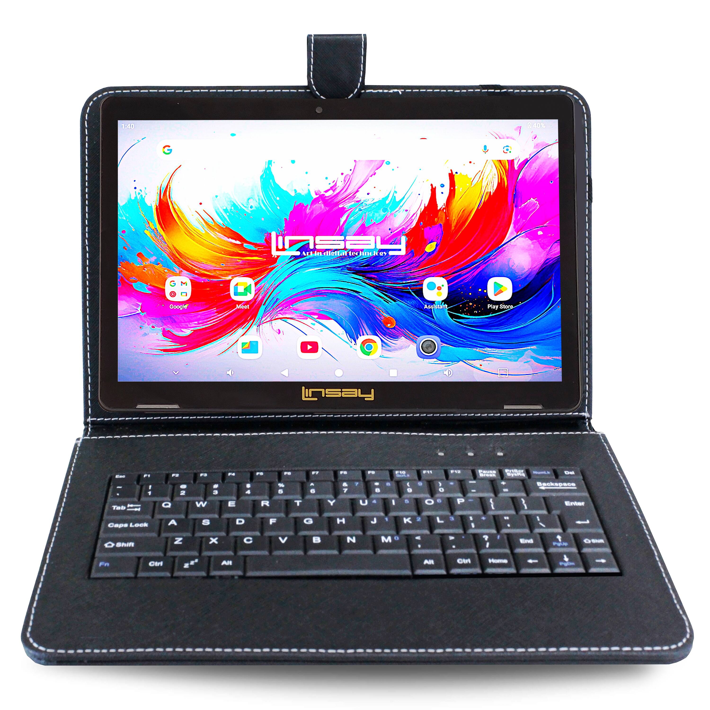 LINSAY - 10.1" Octa Core 256GB Storage Android 15 Tablet with Keyboard - Black