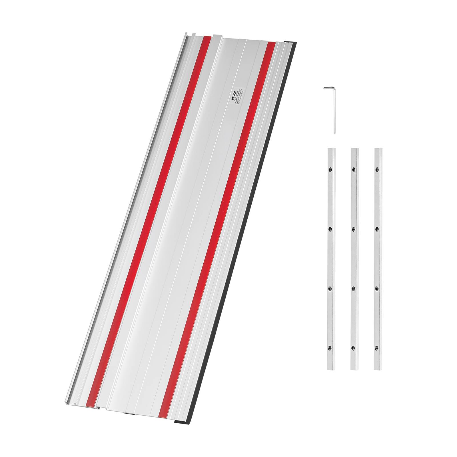 Alt View 5. VEVOR - Track Saw Guide Rail, 110-Inch Cutting Range, Kit Includes 4 x 27.5 in Aluminum Extruded Guide Rails and 3 Connectors - Silver.