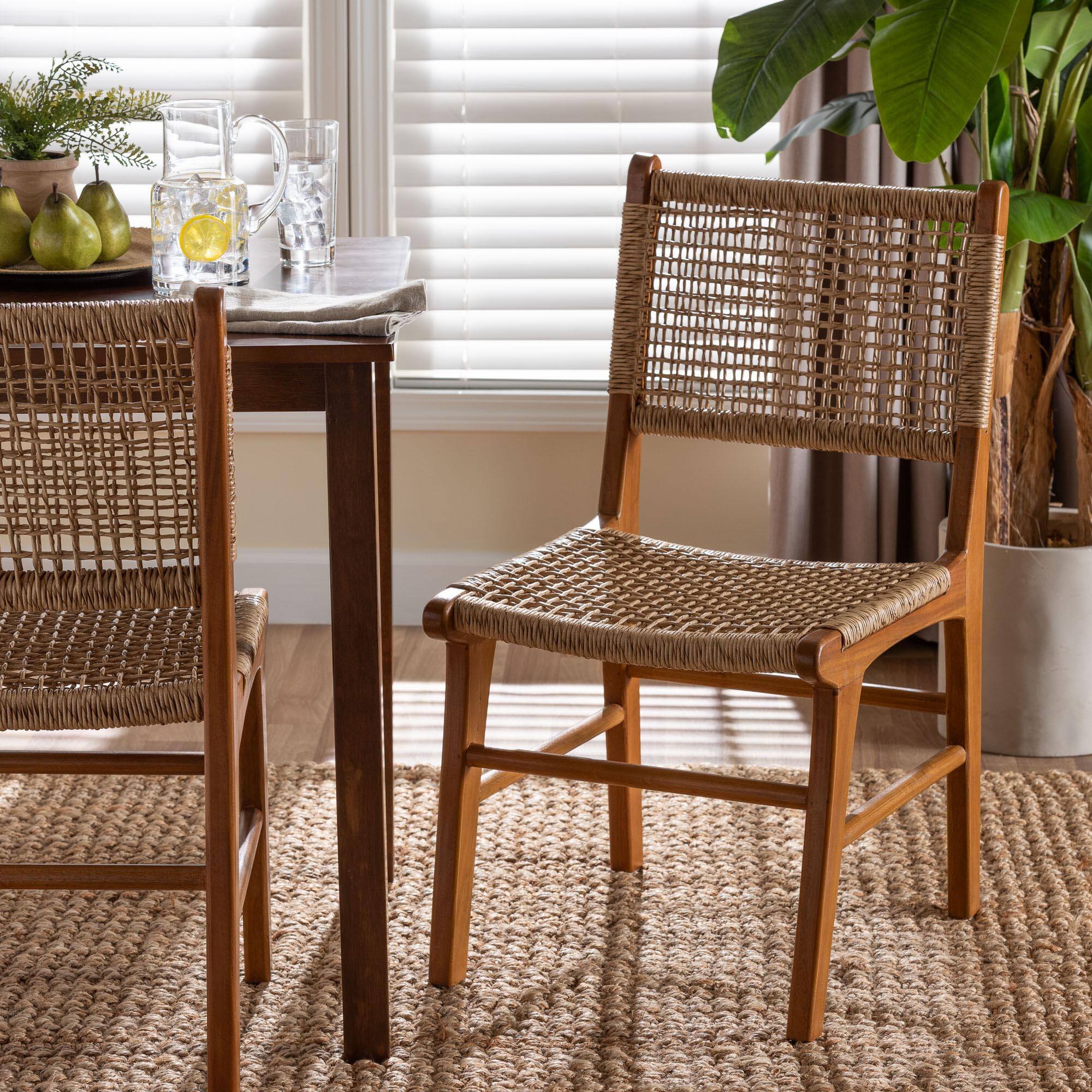 Alt View 4. bali & pari - Ariba Dining Chair with Mahogany Wood Frame and Viro Fiber Weaving, Rustic Boho Accent Chair - Caramel Brown/Natural Brown.