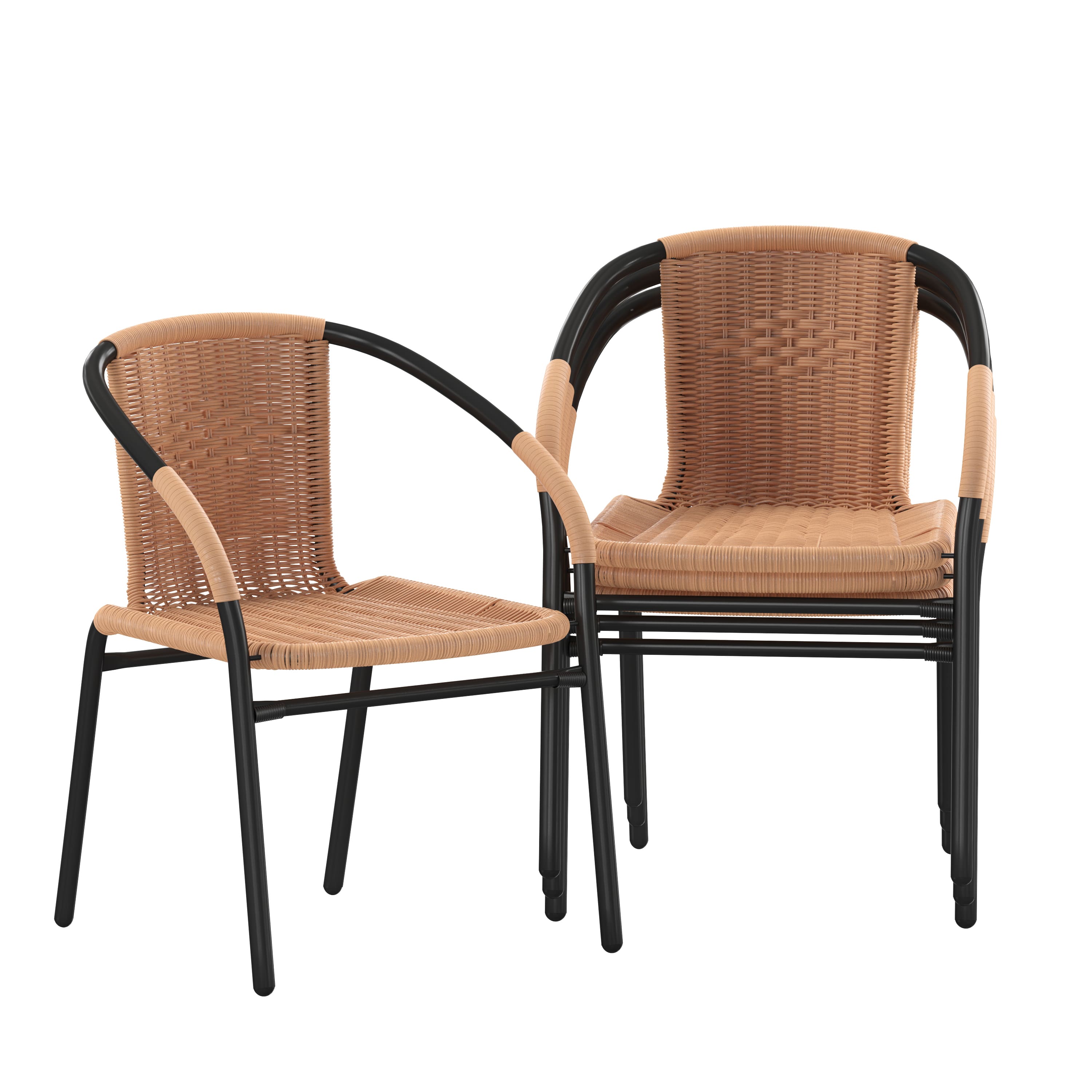 Emma + Oliver - 4 Pack Rattan Indoor-Outdoor Restaurant Stack Chair with Curved Back - Beige
