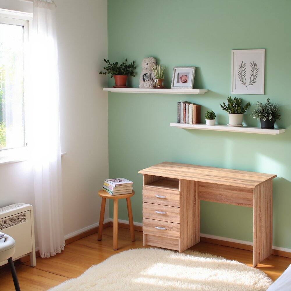 Back. FurniFact - Office Desk with Drawers - Compact Desk with File Cabinet Storage - Brown.