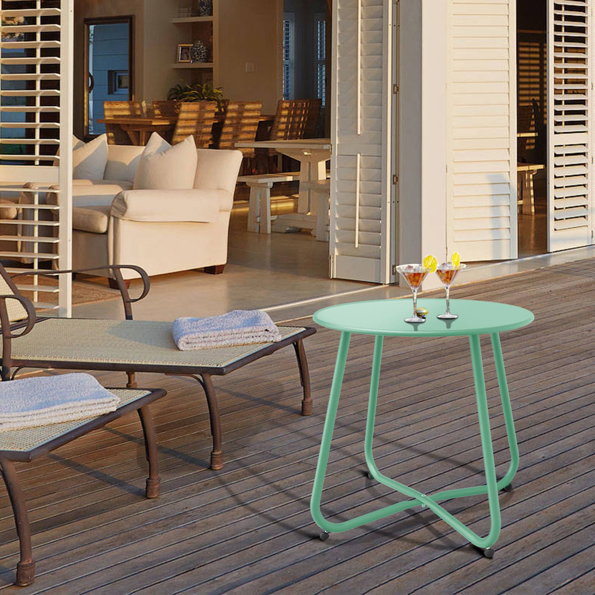 Left. Decksplore - Small Round Side Table Outdoor Side Table Patio End Table - Green.