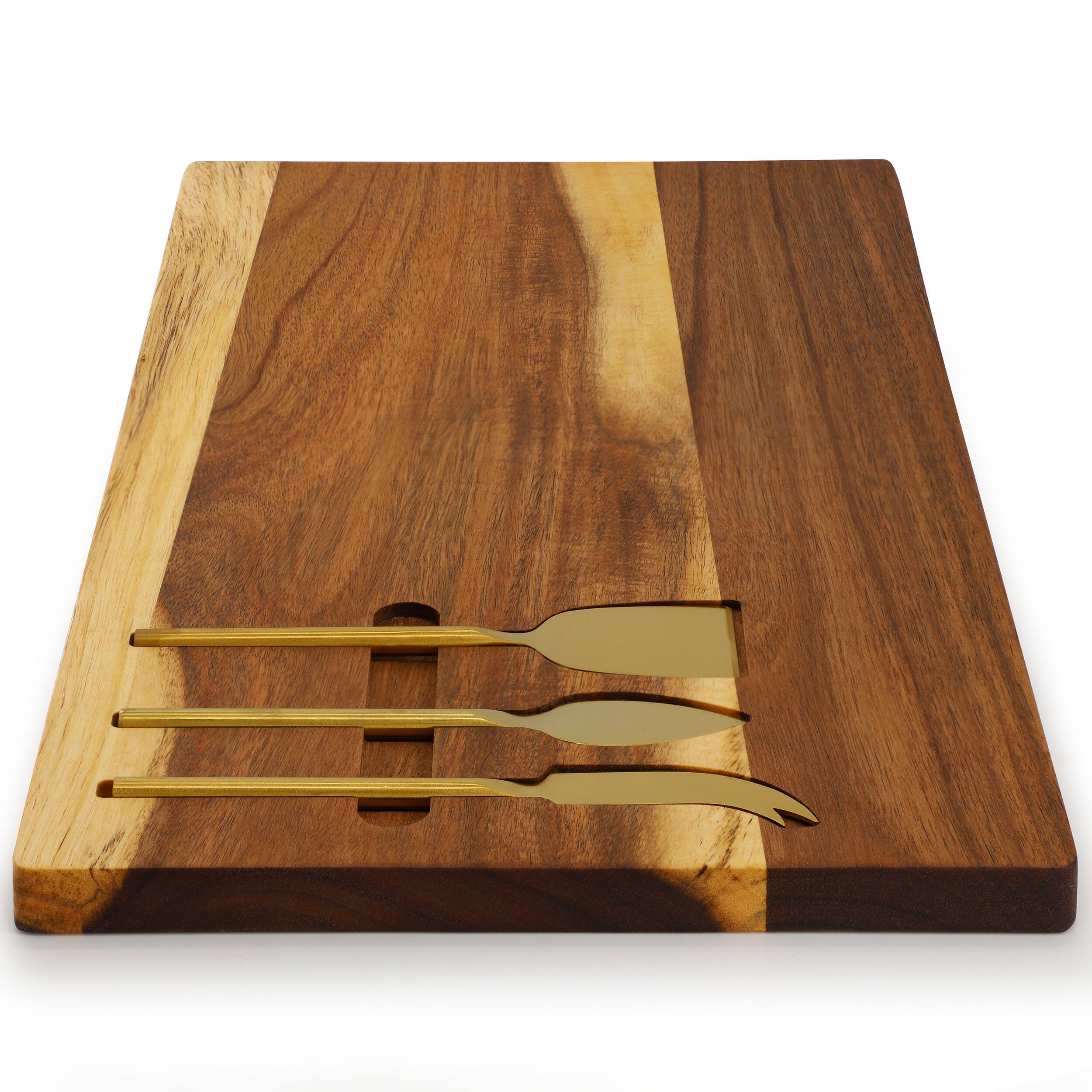 Alt View 3. MegaChef - MegaChef 21 x 11 Inch Acacia Wood Cheese Board with 3 Piece Knife  Set - Brown.