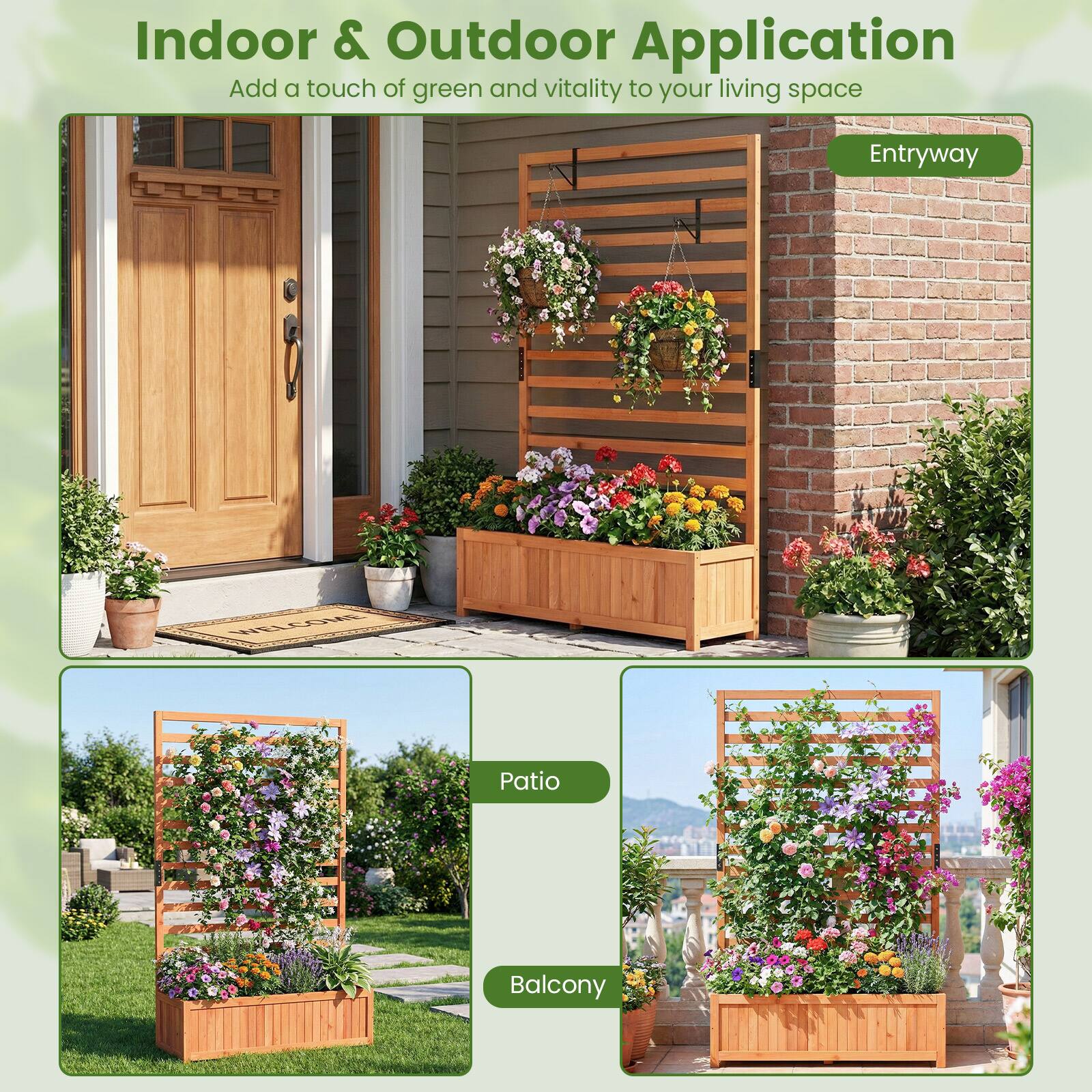 Indoor & Outdoor Application  
Add a touch of green and vitality to your living space  

- Entryway  
- Patio  
- Balcony