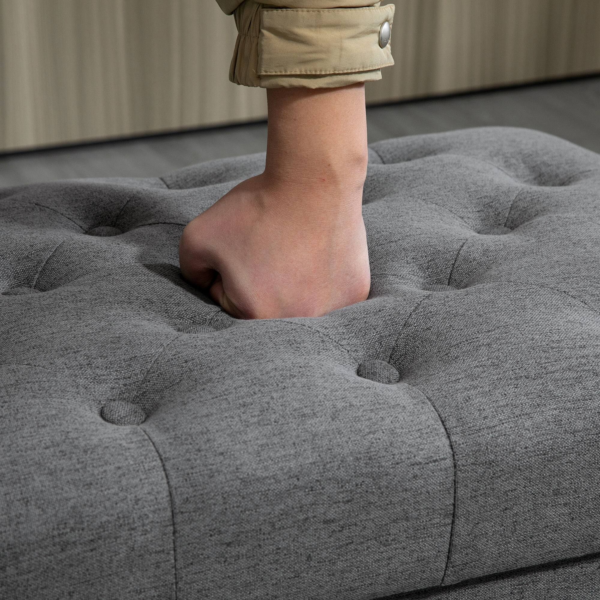 Alt View 8. Homcom - Ottoman with Storage for Living Room, 25" Storage Ottoman with Removable Lid, Button-Tufted Fabric Bench for Footrest - Grey.