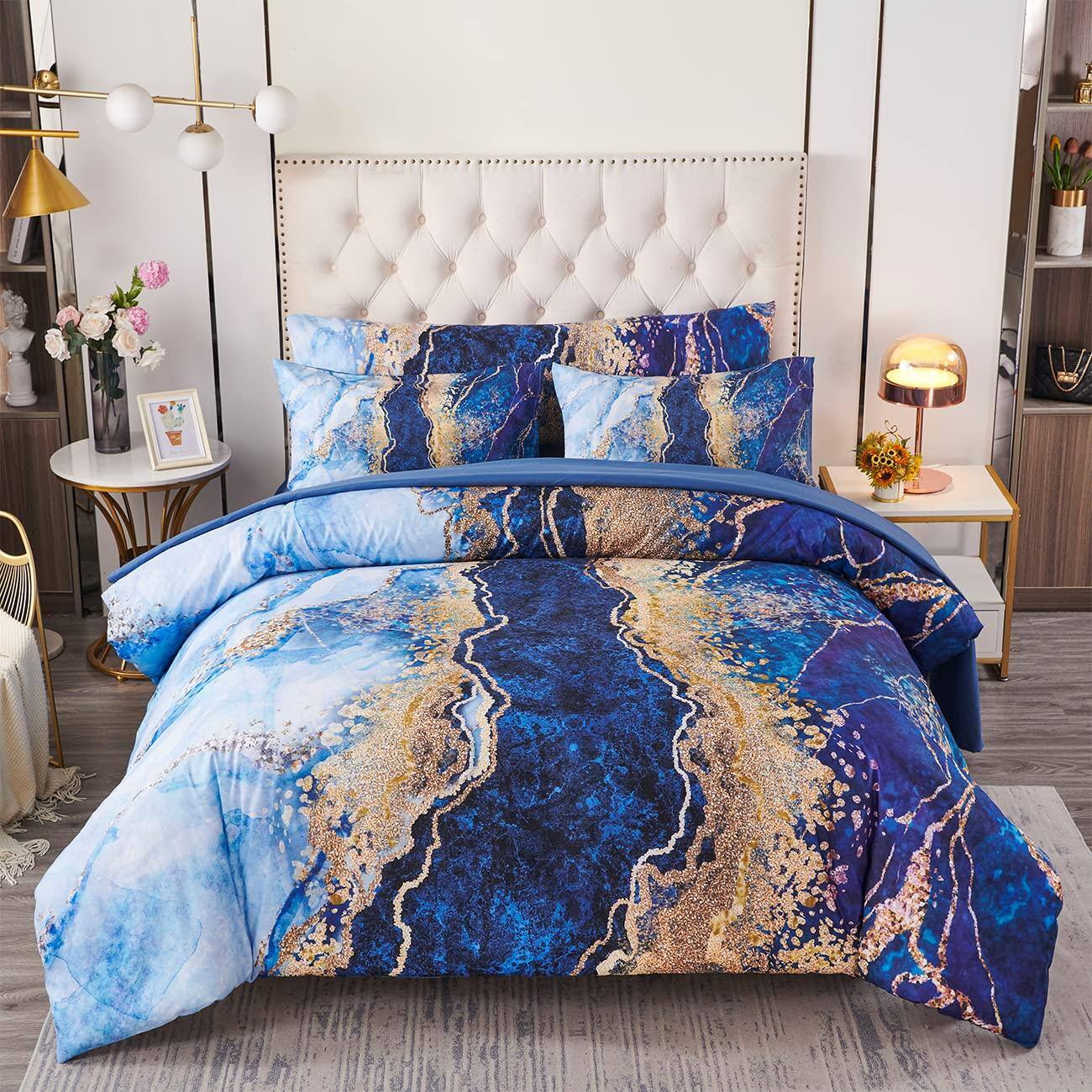 Cedar Assembly Watercolor Marble Printed Comforter Set 6 Bedinabag With