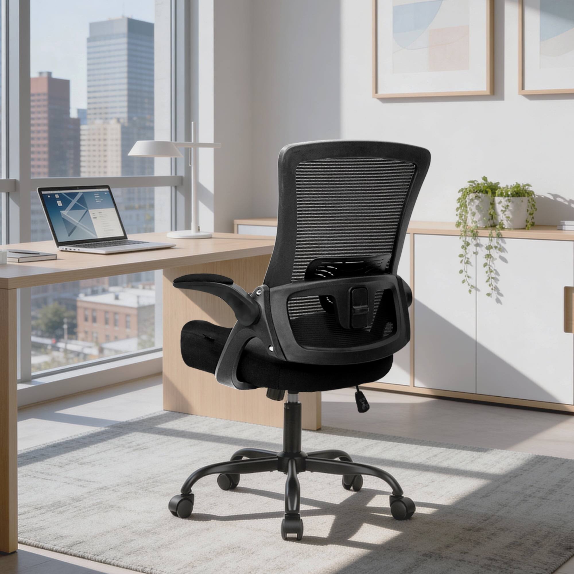 Alt View 4. Neo Chair - Ergonomic Office Chair, High-Back Mesh Computer Chair with Adjustable Height, Flip-Up Armrests & Lumbar Support - Steel Base-Black.