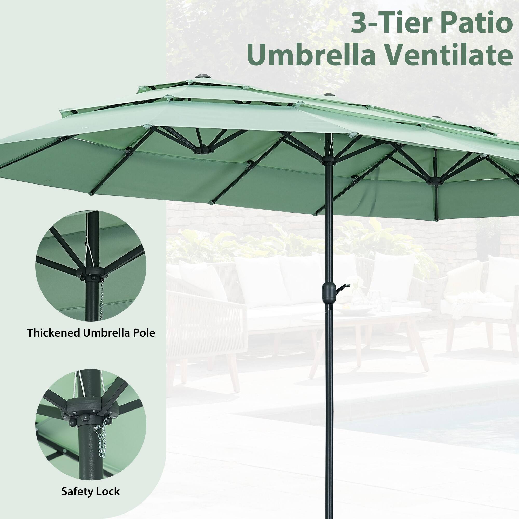 3-Tier Patio Umbrella Ventilate  
Thickened Umbrella Pole  
Safety Lock