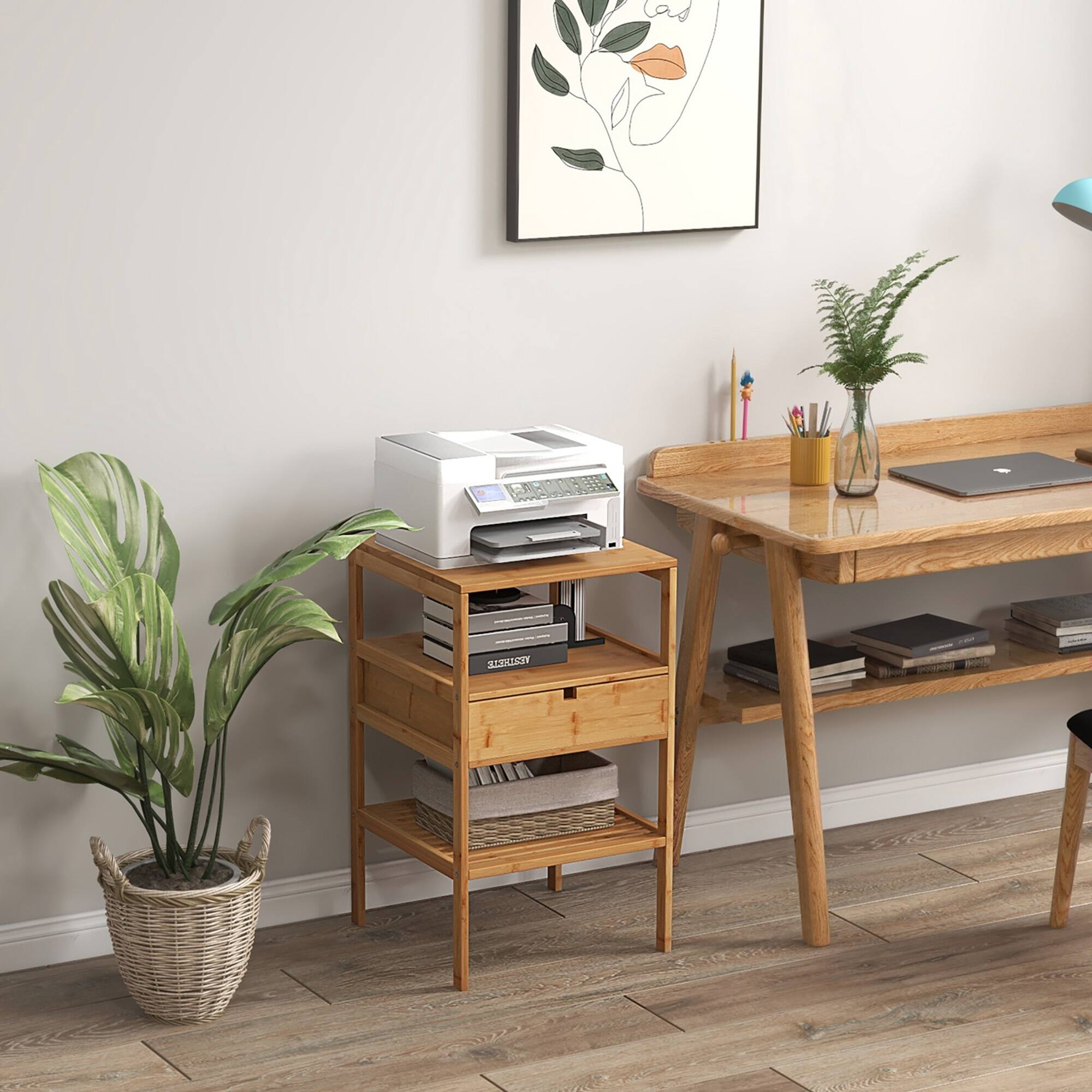 Alt View 3. Gymax - Gymax Bamboo Nightstand w/ Pull-out Drawer & Storage Shelf Wood Natural - Natural.