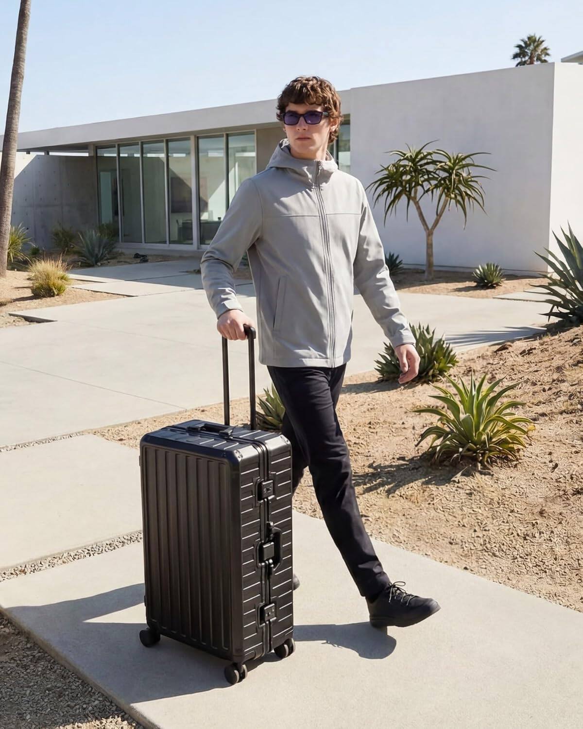 Angle. LUGGEX - LUGGEX 30 Inch Checked Luggage with TSA Lock, Aluminum Frame Zipperless Suitcase 8010S - ZX-Core - Silver.