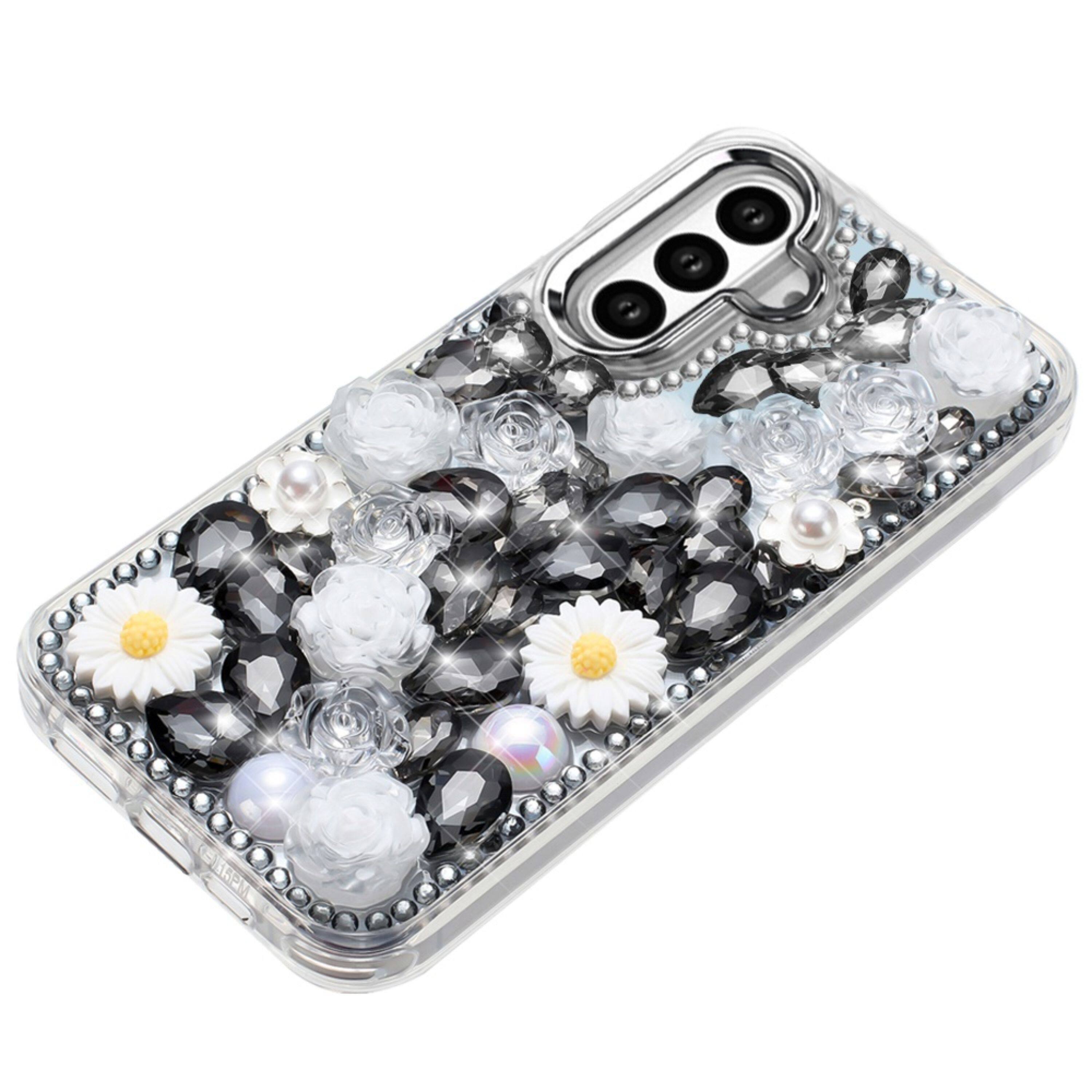 Left. Kitcheniva - Bling Rhinestone Jewel Case Plus Tempered Glass For Samsung S26 Black - Black.