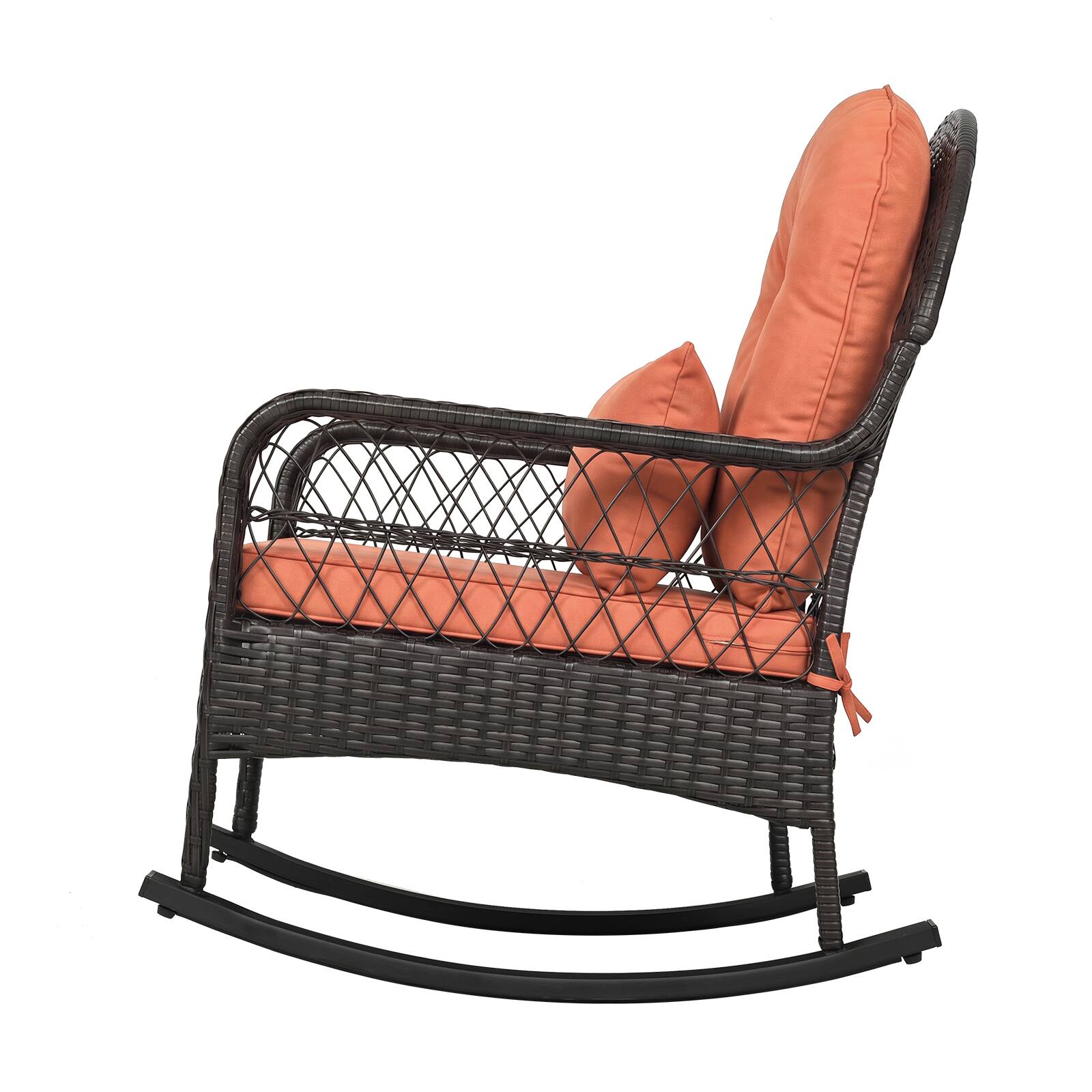 Alt View 9. Costway - Costway 2PCS Patio Wicker Rocking Chair W/Seat Back Cushions & Lumbar Pillow Balcony - Mix Brown + Orange.