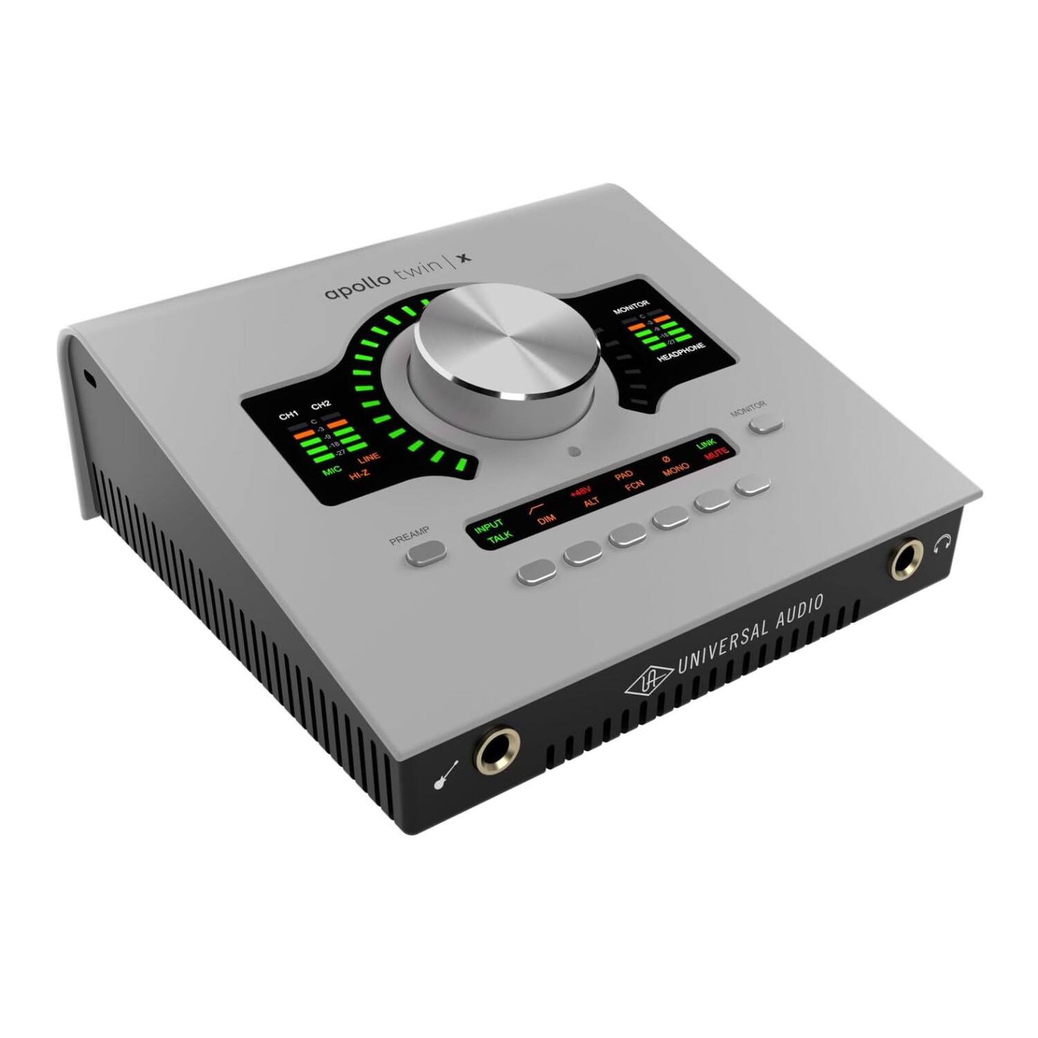 Apollo Twin | X

MONITOR
HEADPHONE

CH1 CH2
LINE
MIC
1-2

PREAMP
INPUT TALK

PAD
MONO
MUTE
LINE
PHONE

UNIVERSAL AUDIO