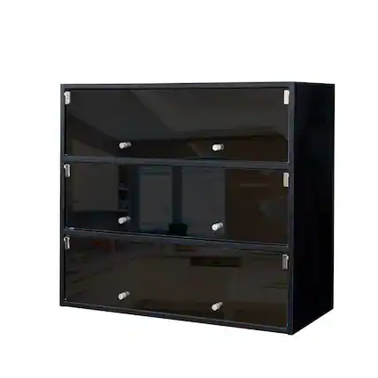 Front. Spaco - Spaco 3-layer Glass Shoe Cabinet, Modern Shoe Storage Box with RGB LED Light, Transparent Design for Closet and Entryway - Black.