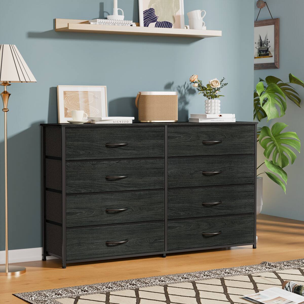 Alt View 4. Furnulem - 8 Drawers Fabric Dresser with Wood Top Storage Chest - Black.