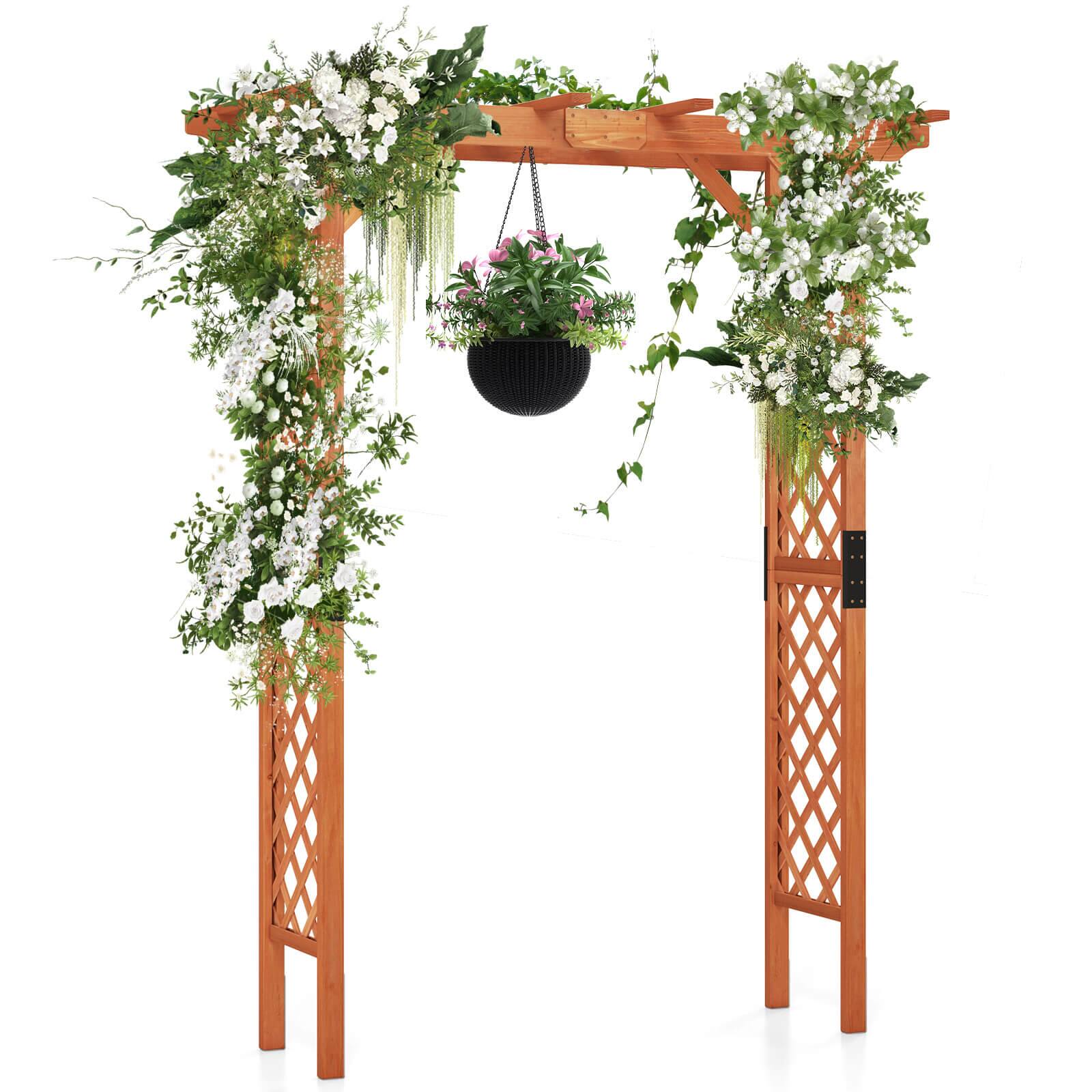 Costway - Arbor Over 7FT High Wooden Garden Arch Trellis Pergola Outdoor Patio Plant - Yellow