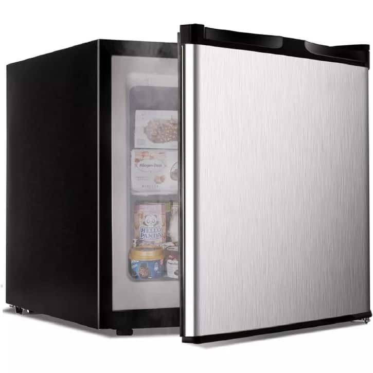 SIMZLIFE - 1.1 Cu.Ft Mini Upright Freezer-Low Noise Fridge with Reversible Single Door, Adjustable Temperature Control & 2 Shelves - Silver
