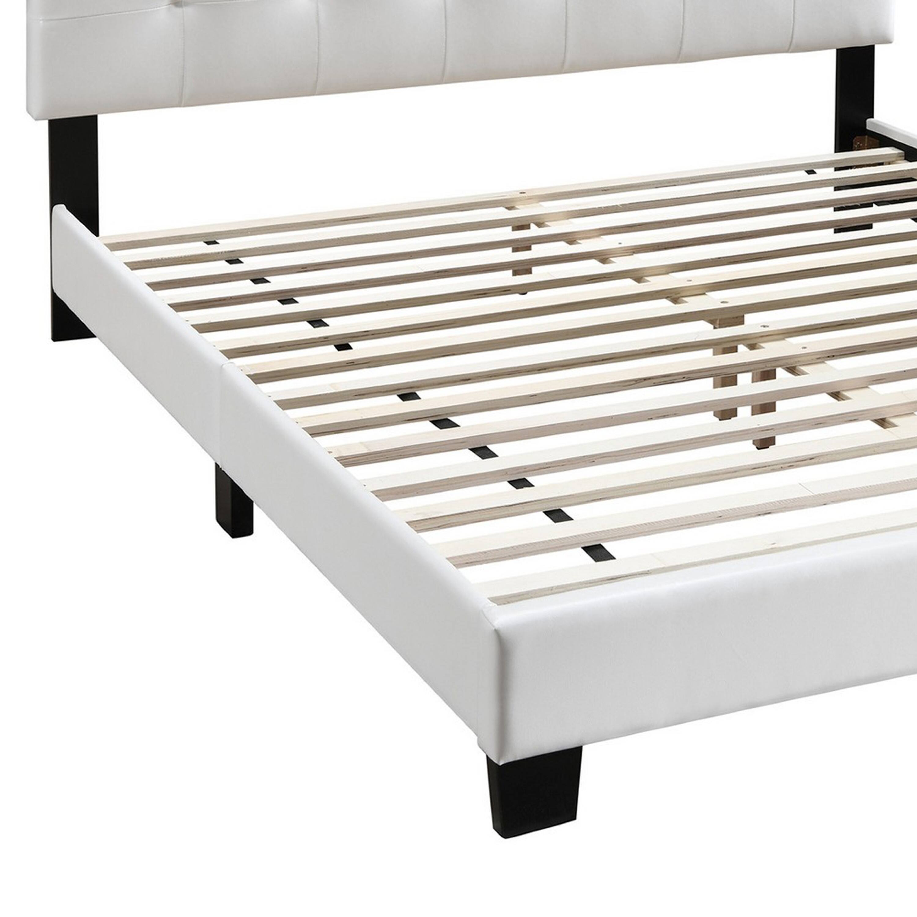 Alt View 2. Manhattan Lane - Full Leatherette Bed with Checkered Tufted Headboard - White.