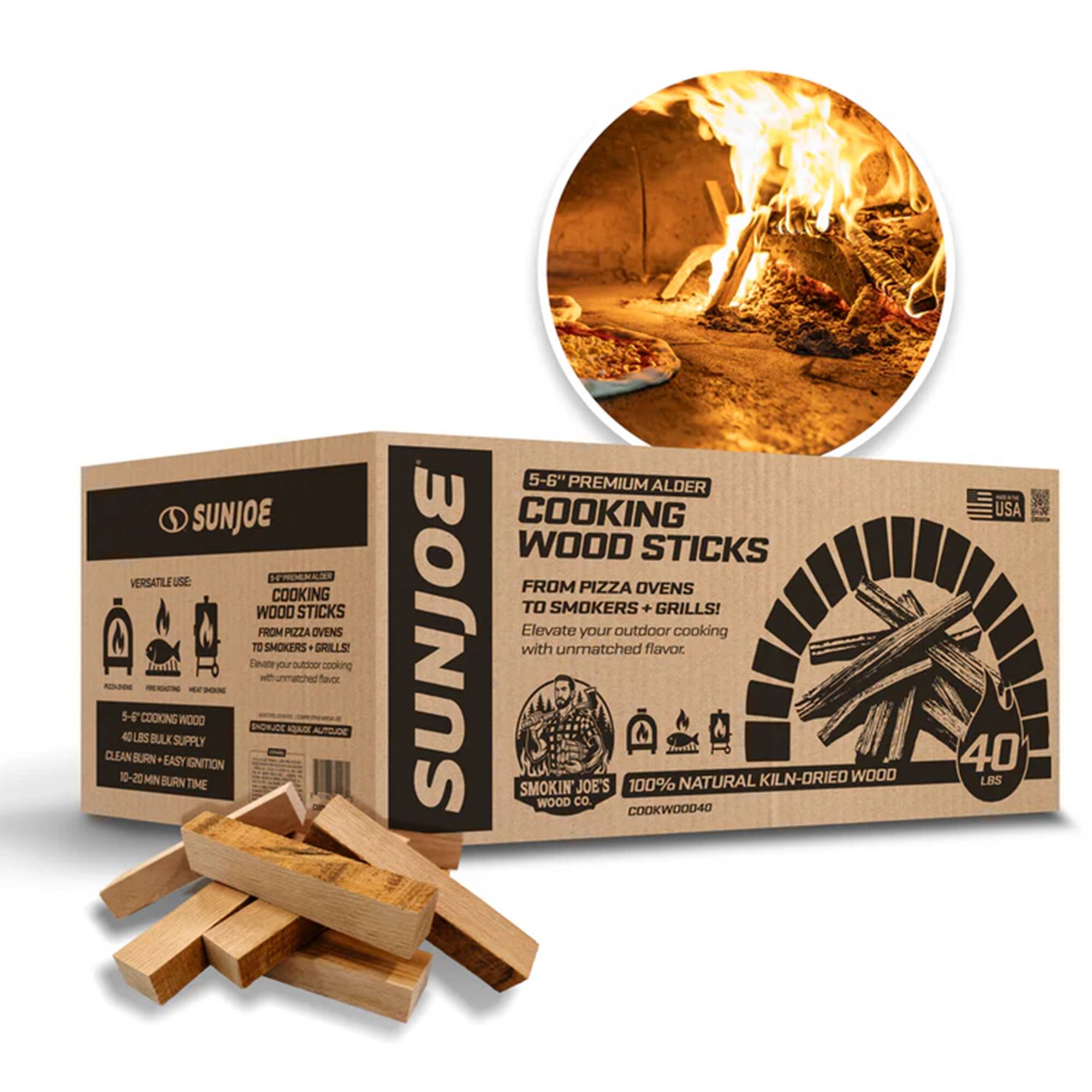 SUNJOE HON VERSATILE USE: COOKING WOOD STICKS FROM PIZZA OVENS TO SMOKERS + GRILLS! Elevate your outdoor cooking with unmatched flavor. SUNJOE SMOKIN JOE'S COOKWOOD40 100% NATURAL KILN-DRIED WOOD USA 40 LBS

5-6" PREMIUM ALDER COOKING WOOD STICKS FROM PIZZA OVENS TO SMOKERS + GRILLS! Elevate your outdoor cooking with unmatched flavor. NATURAL KILN-DRIED WOOD USA 40 LBS

VERSATILE USE: COOKING WOOD STICKS FROM PIZZA OVENS TO SMOKERS + GRILLS! Elevate your outdoor cooking with unmatched flavor.

5-6 COOKING WOOD ENORUCE 40 LBS BULK SUPPLY CLEAN BURN EASY IGNITION 10-20 MIN BURN TIME