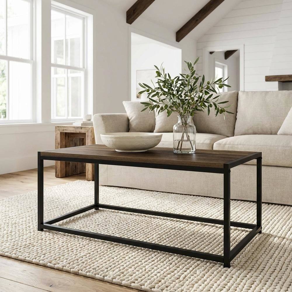 Angle. FurniFact - Columbia Walnut Coffee Table with Modern Design and Compact Lightweight Build - Columbia Walnut.
