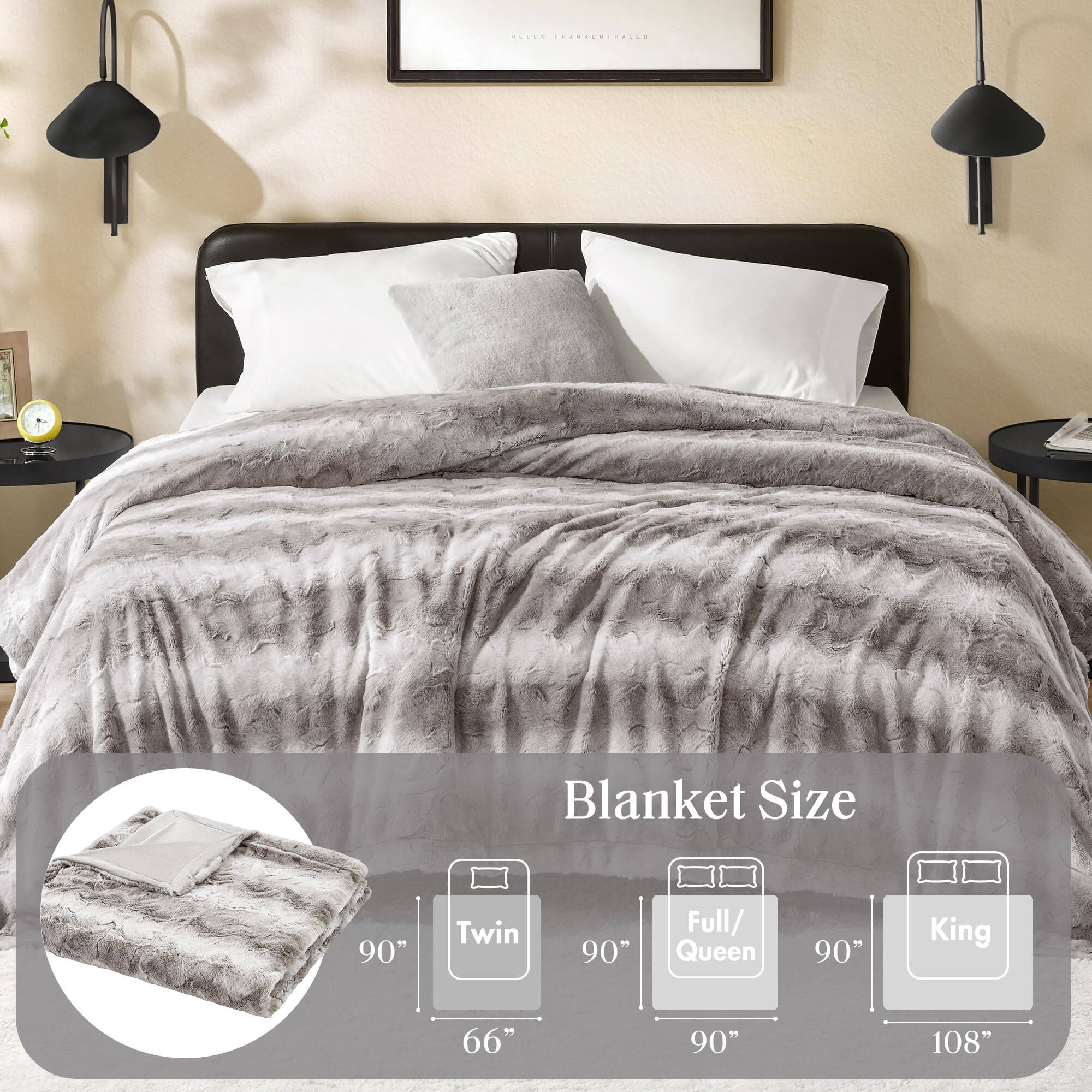 Blanket Size

- Twin: 66" x 90"
- Full/Queen: 90" x 90"
- King: 90" x 108"