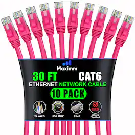 Maximm - Cat 6 Ethernet Cable 30 ft (10-Pack) - UTP, 10Gbps, 550MHz