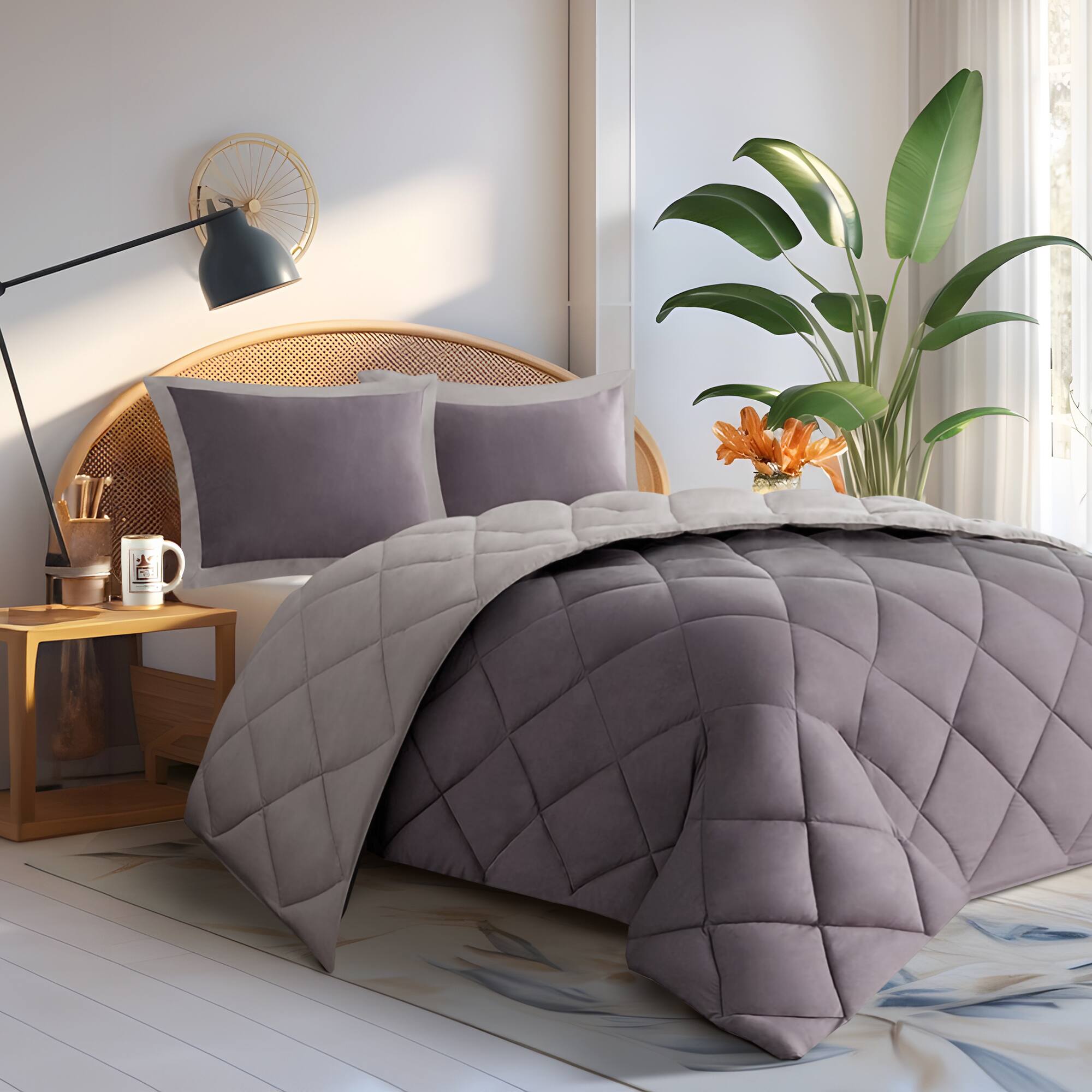 Alt View 4. Gracie Mills - Gracie Mills Vicente Reversible Diamond Quilt Down Alternative Comforter Set with 3M Scotchgard Protection - Charcoal/Grey.