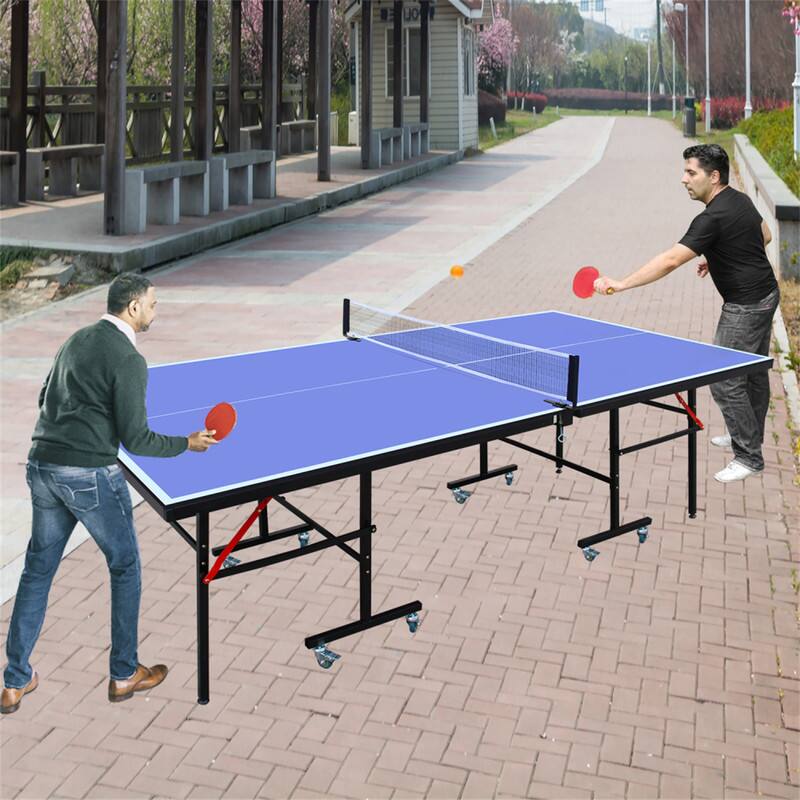 Alt View 5. HTUTWOO - Table Tennis Table 8ft - Foldable & Portable Mid-Size Ping Pong Table Set, Indoor Games with Net, 2 Paddles and 3 Balls - Blue.