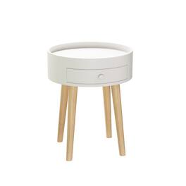 Boyel Living - 18 Nightstand with Storage Drawer and Solid Oak Legs - White