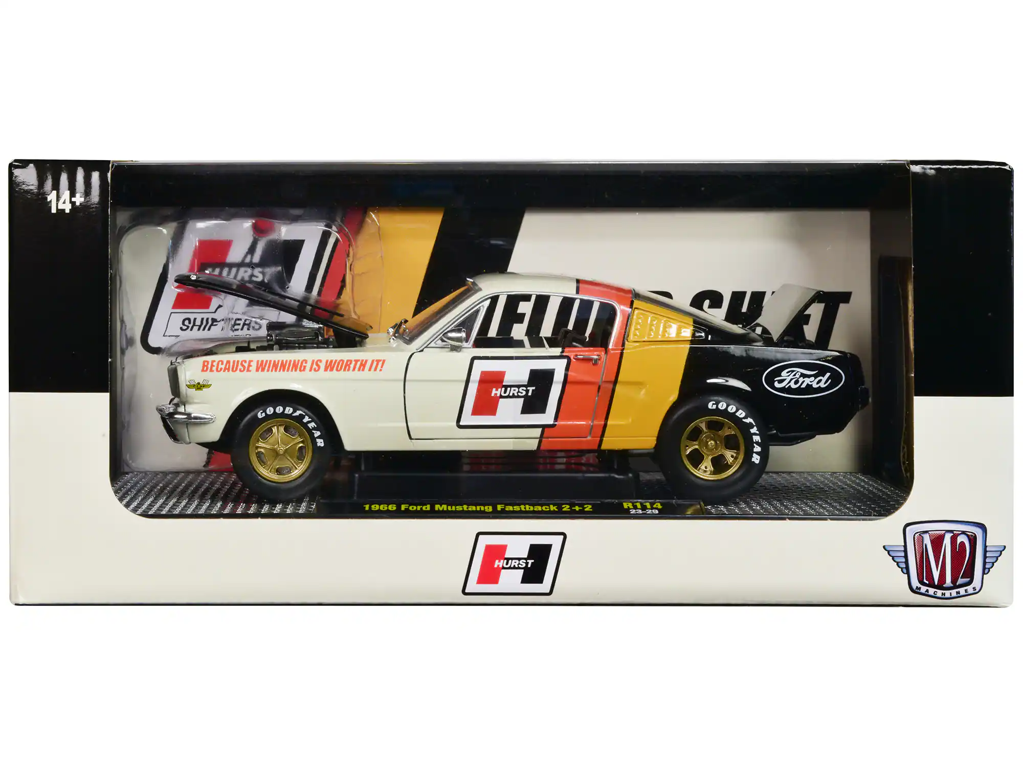 14+ URS SHIP ERS ZEU SU ET BECAUSE WINNING IS WORTH IT! IT! Ford C HURST GOODENEAR GOODEYE 1008 Ford Mustang Fastback 2+2 R114 adaa E HURST M2 MAGHIOE