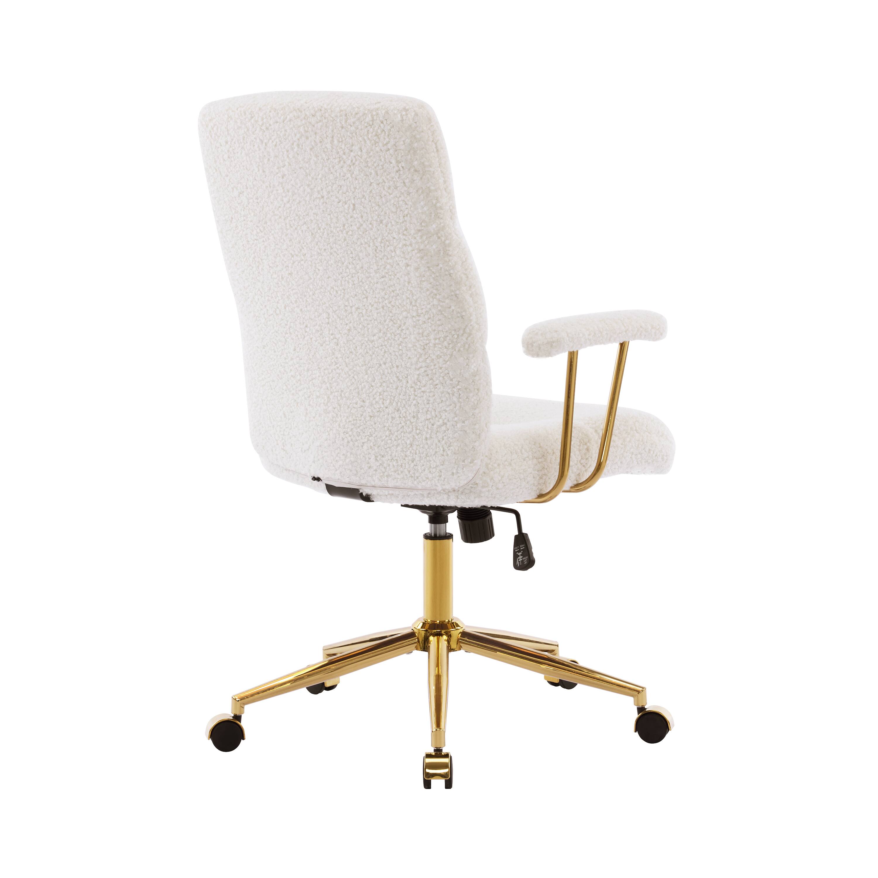 Alt View 1. Forest'nSky - Modern Office Chair - Textured Boucle Fabric, Adjustable Height with Padded Arms,White & Gold - White.